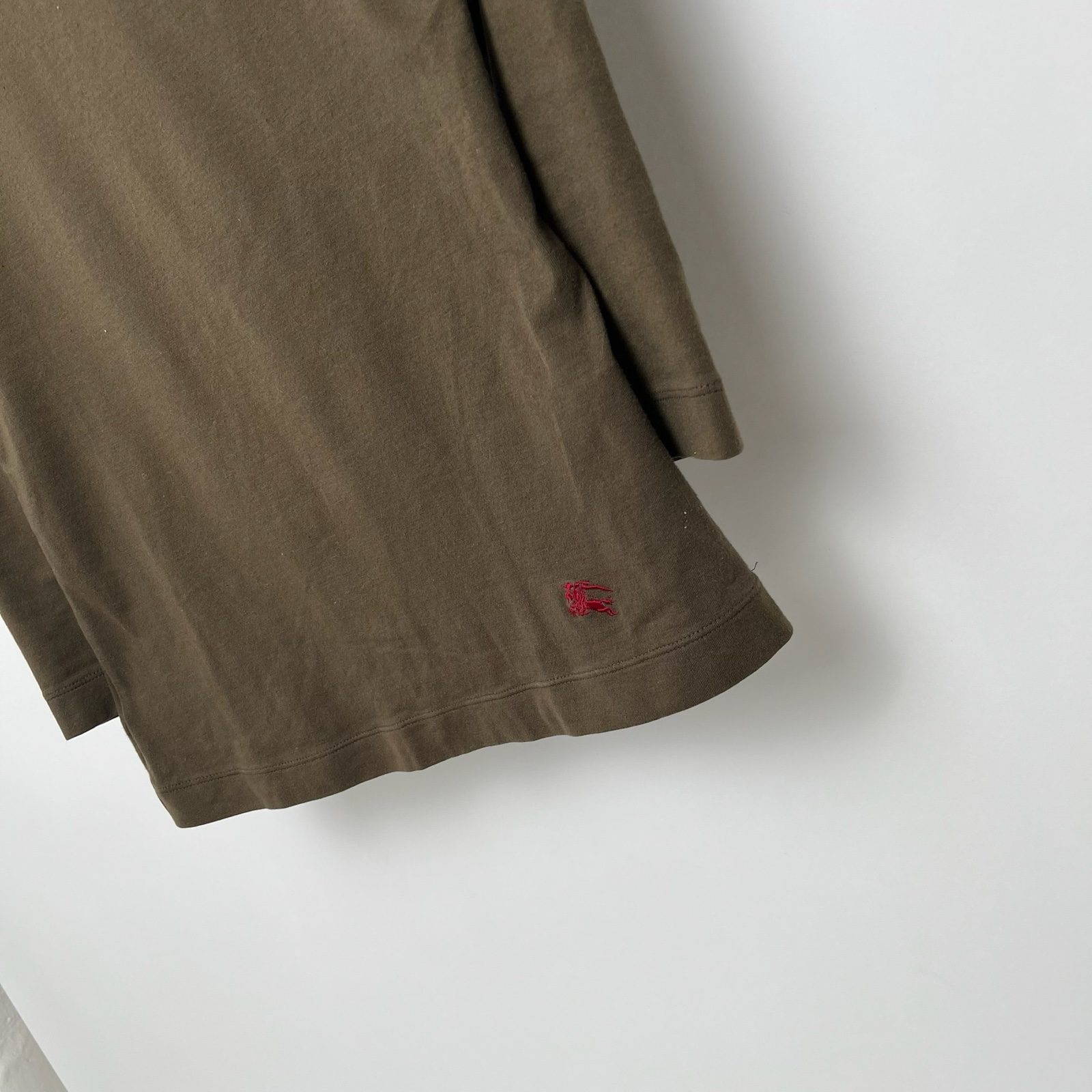 Burberry Khaki Stretch Cotton Boat Neck 3/4 Sleeve Top - S image 3