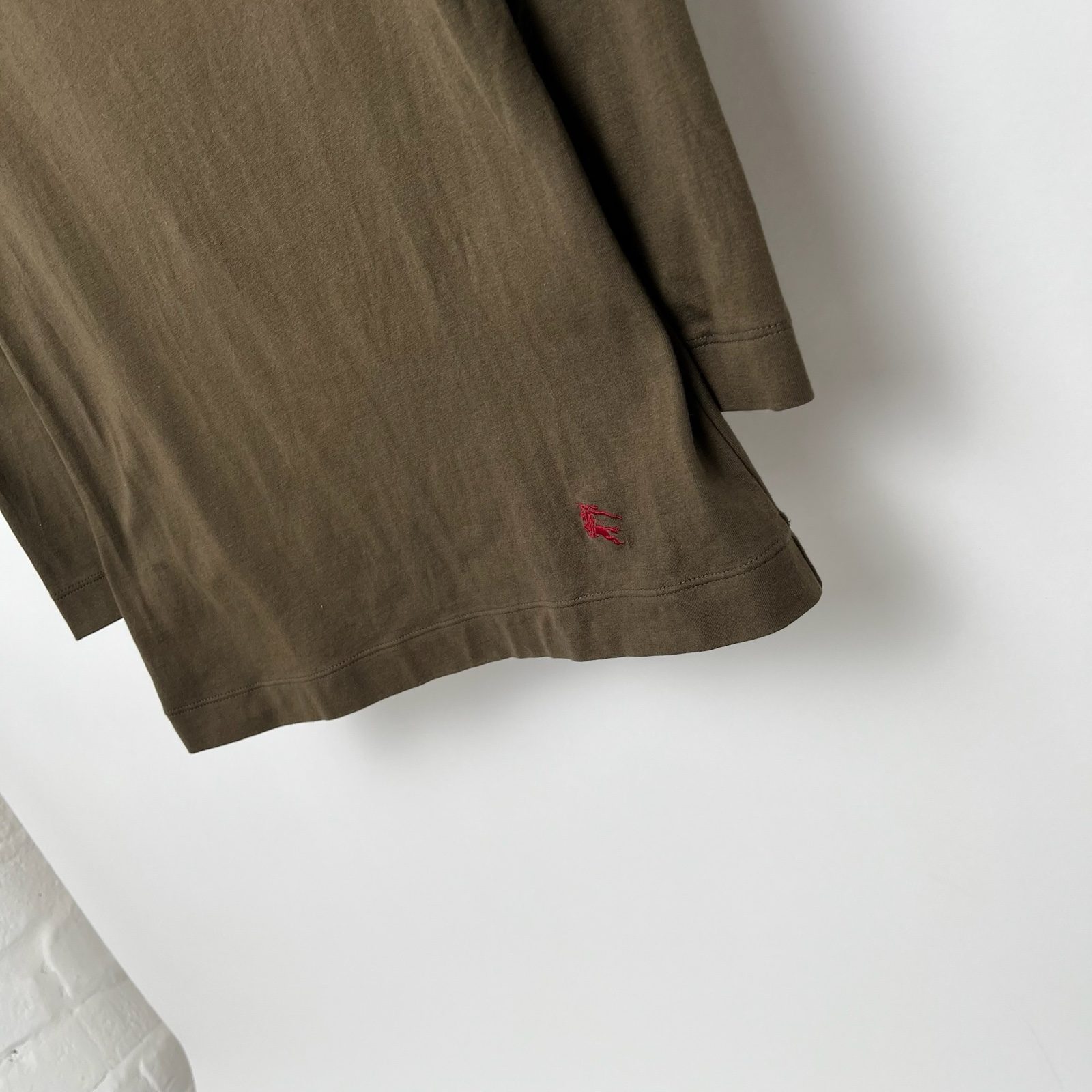Burberry Khaki Stretch Cotton Boat Neck 3/4 Sleeve Top - S image 4