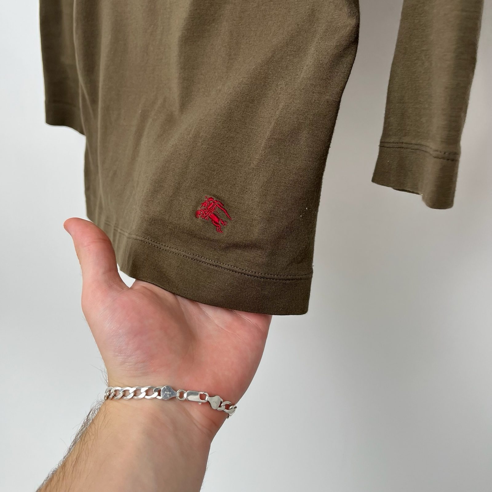 Burberry Khaki Stretch Cotton Boat Neck 3/4 Sleeve Top - S image 5