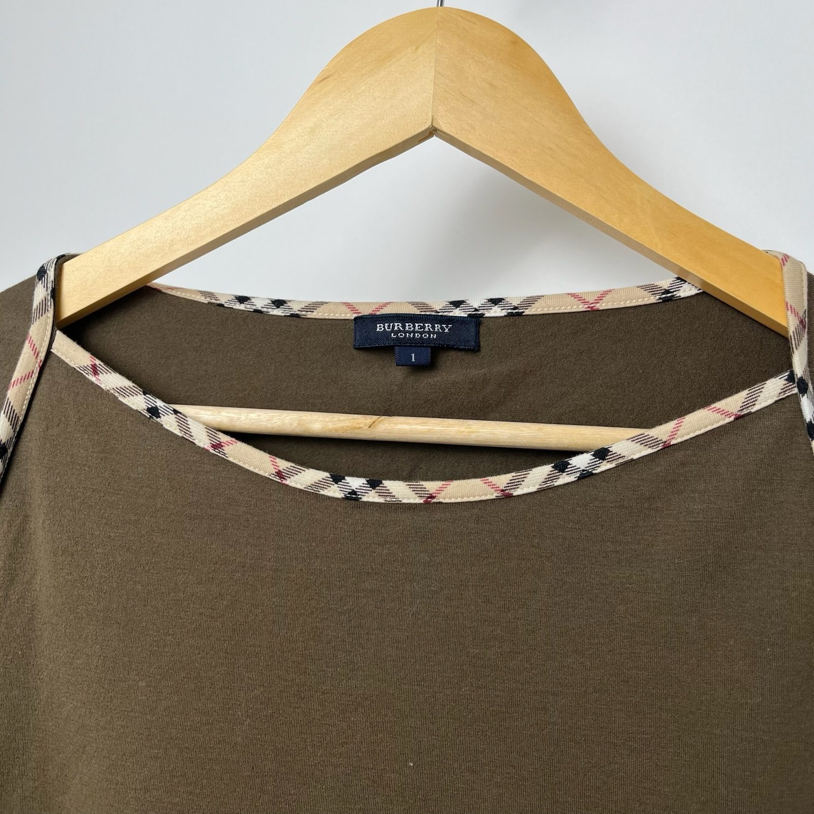 Burberry Khaki Stretch Cotton Boat Neck 3/4 Sleeve Top - S image 6