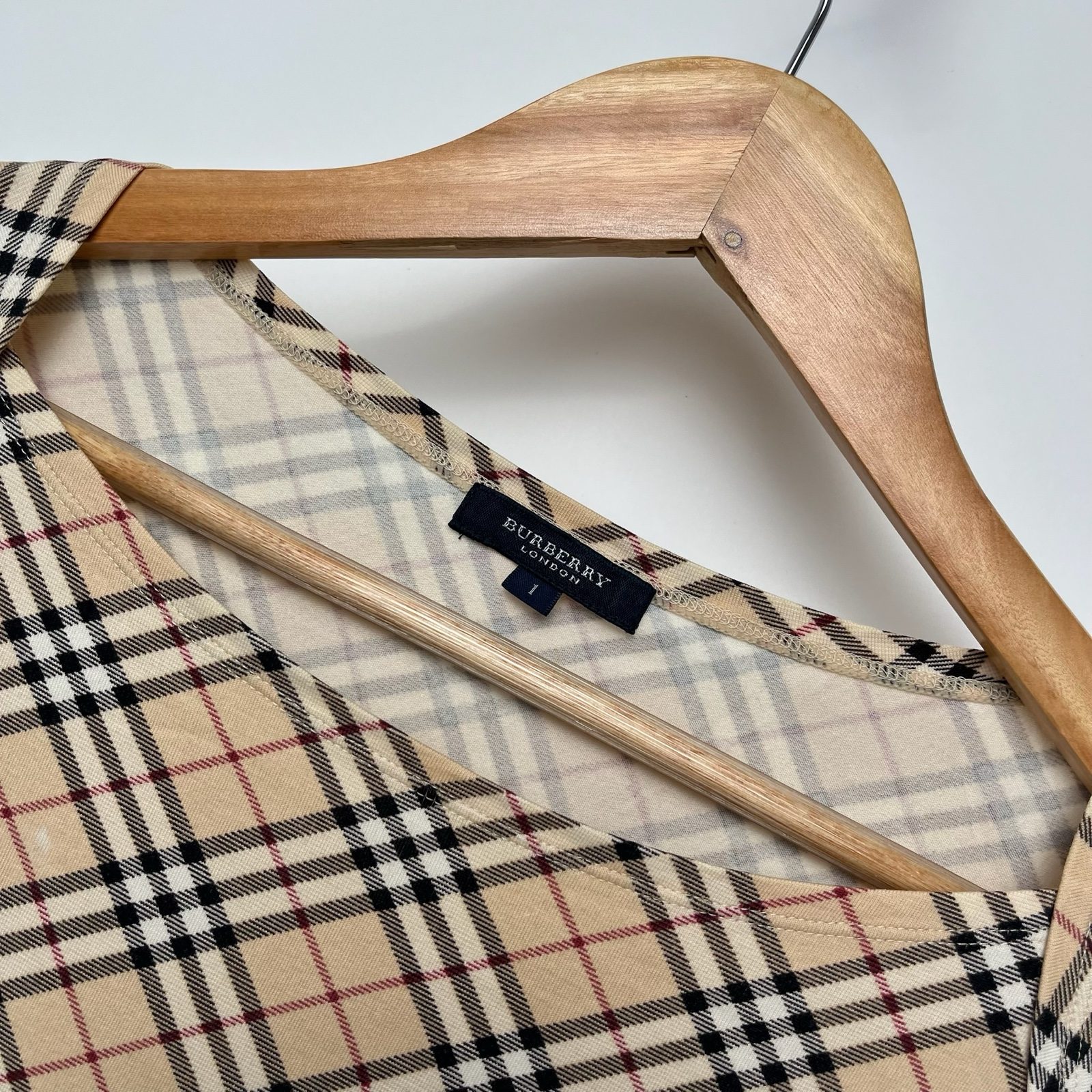 Burberry Nova Check Stretch Cotton Boat Neck 3/4 Sleeve Top - S image 4