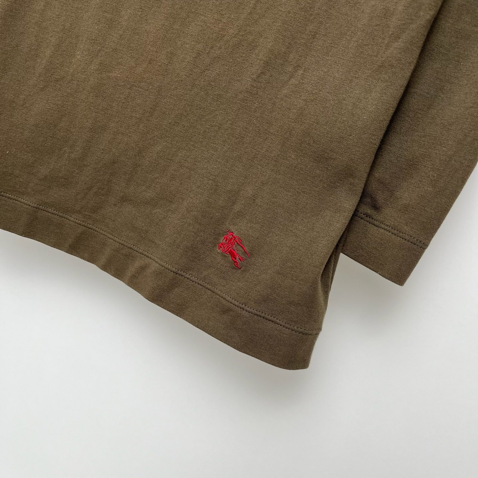 Burberry Brown Stretch Cotton Khaki Boat Neck 3/4 Sleeve Top - XS image 4