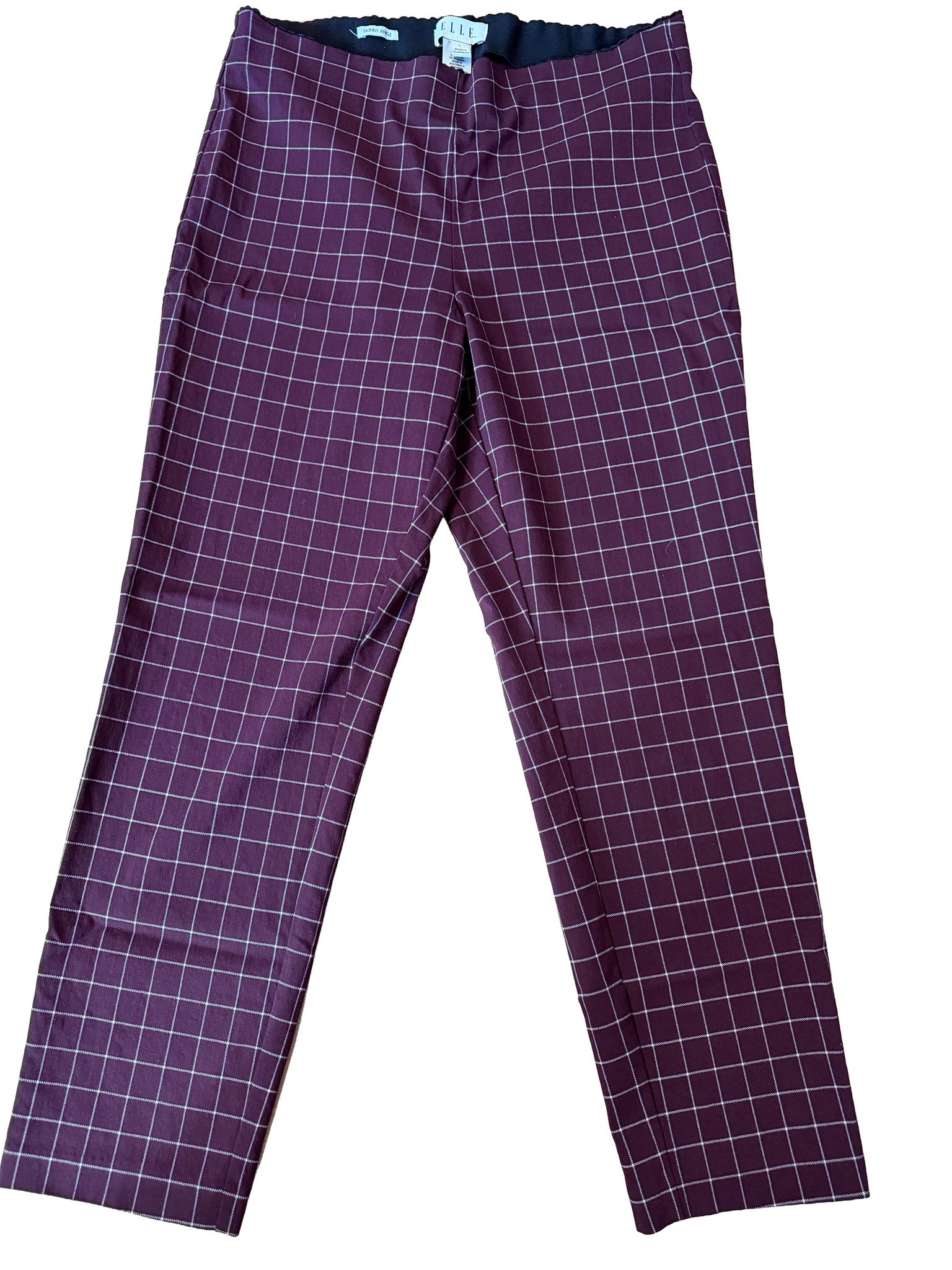 ELLE Women's Burgundy & White Skinny Ankle Pants Large