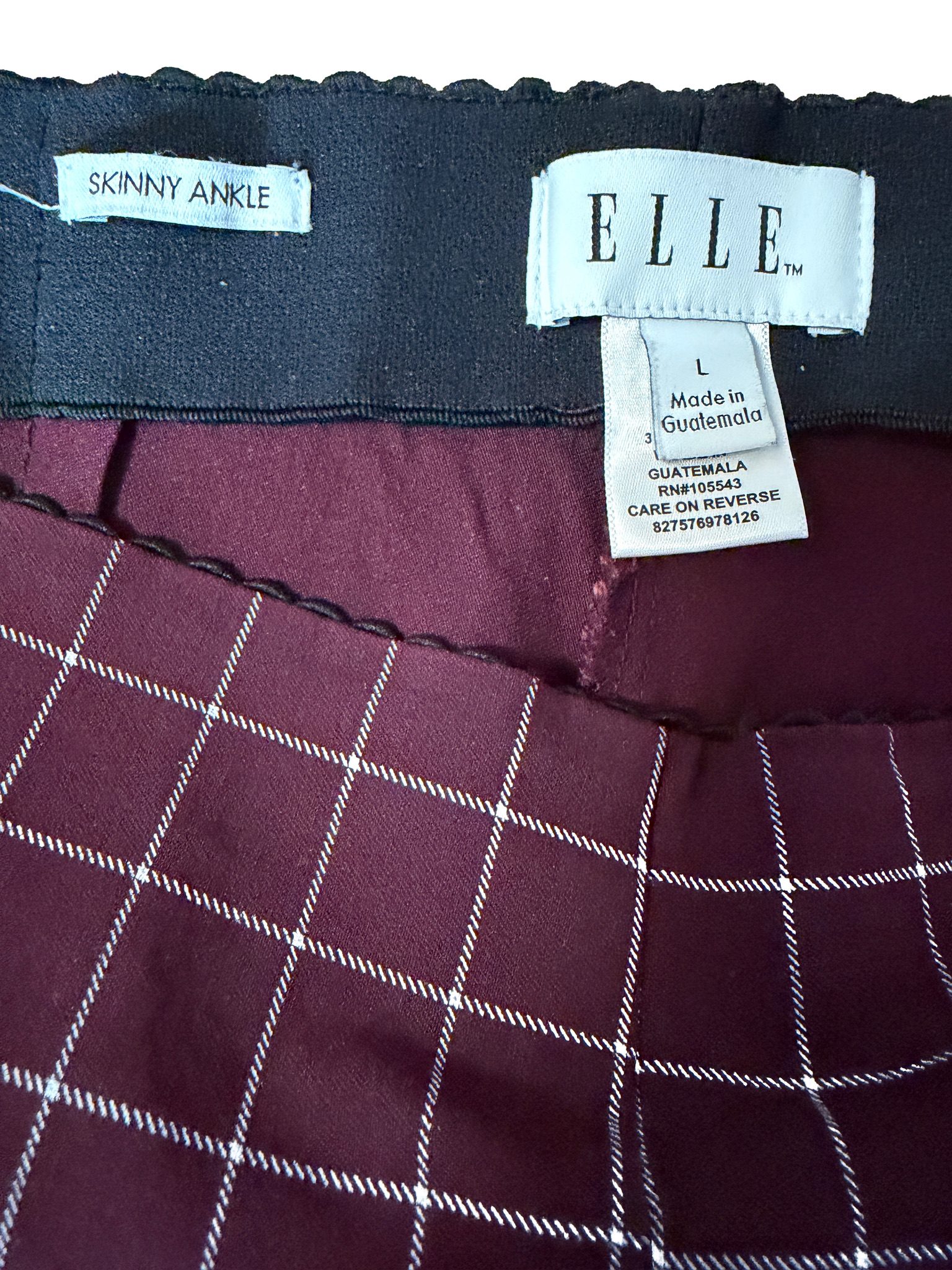 ELLE Women's Burgundy & White Skinny Ankle Pants Large image 5