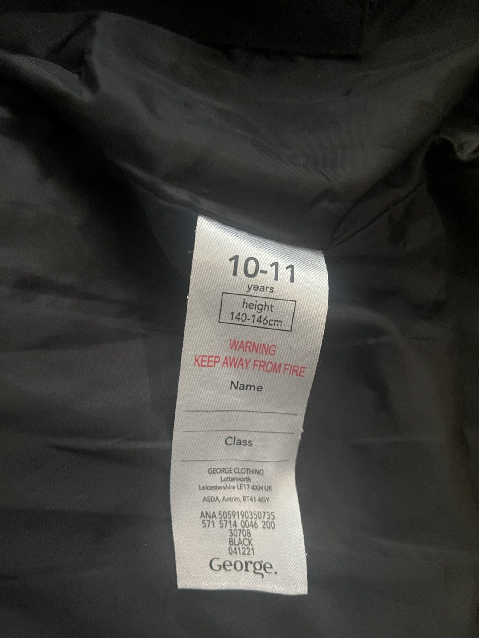 George Kids Black Puffer Jacket 10-11 Years Hooded image 3