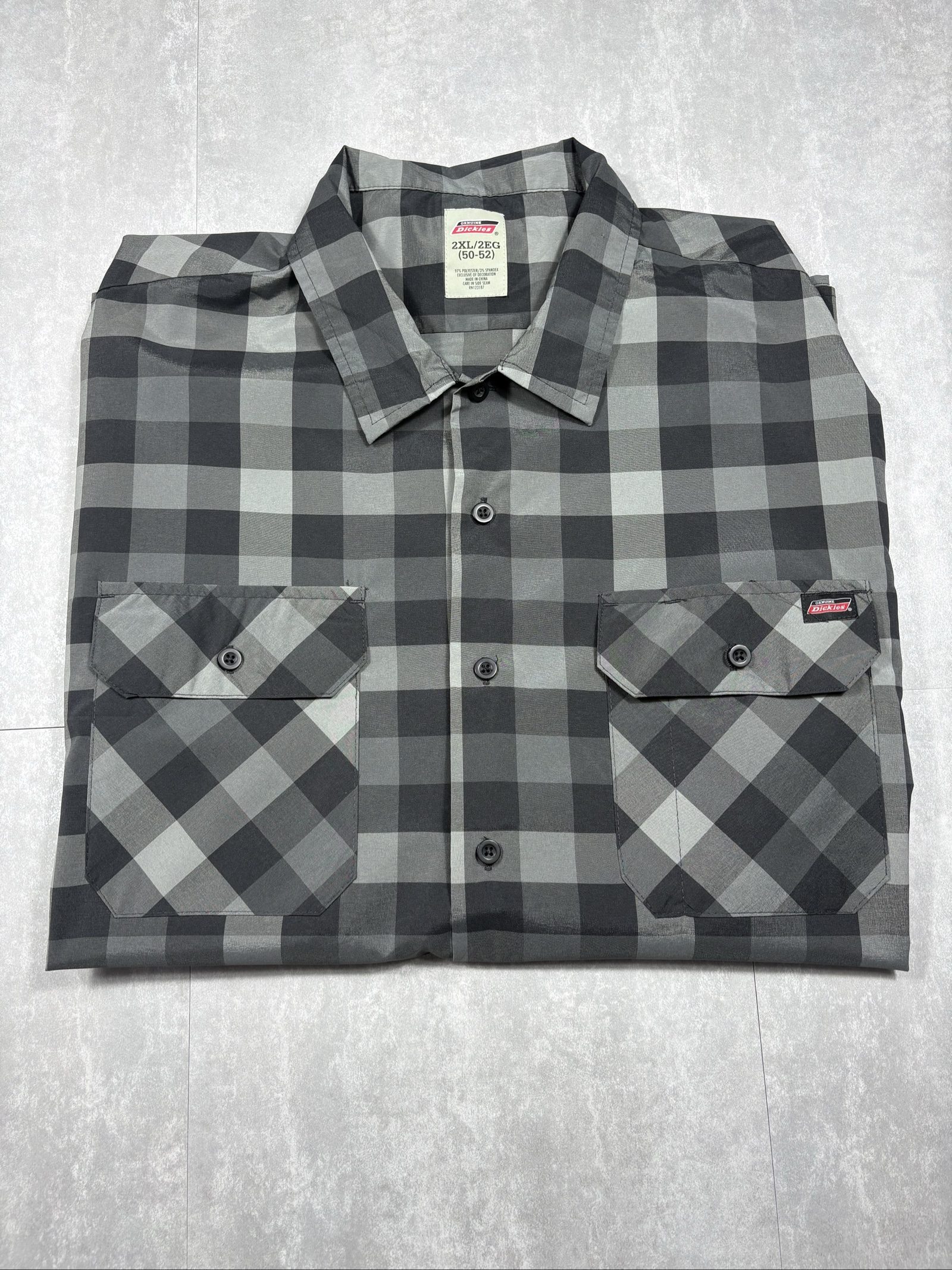 Dickies Men Black & Grey Checked Short Sleeve Shirt 2XL