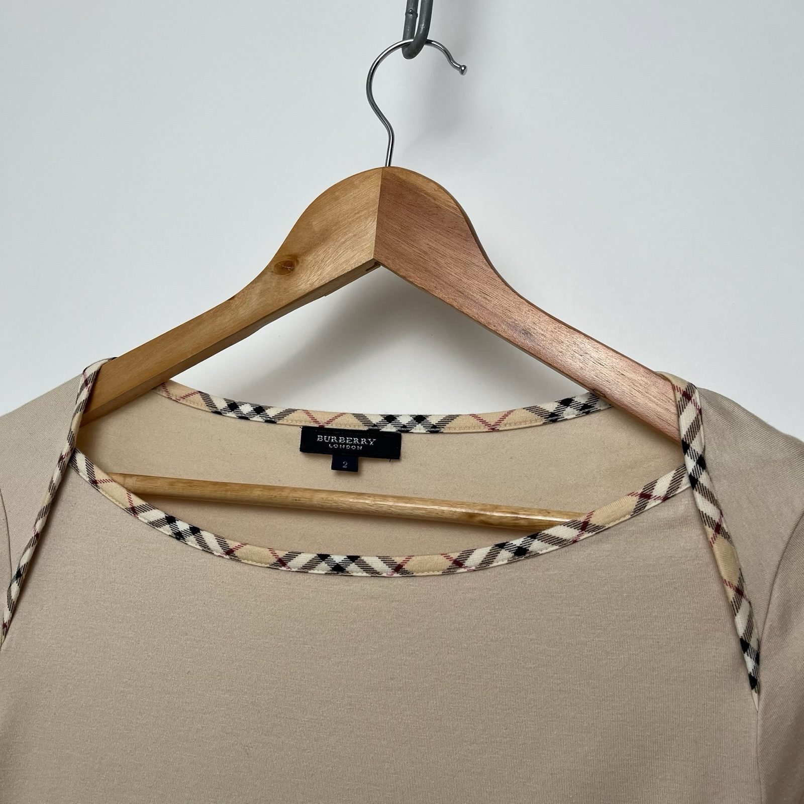 Burberry Brown Stretch Cotton Cream Boat Neck 3/4 Sleeve Top - M image 3