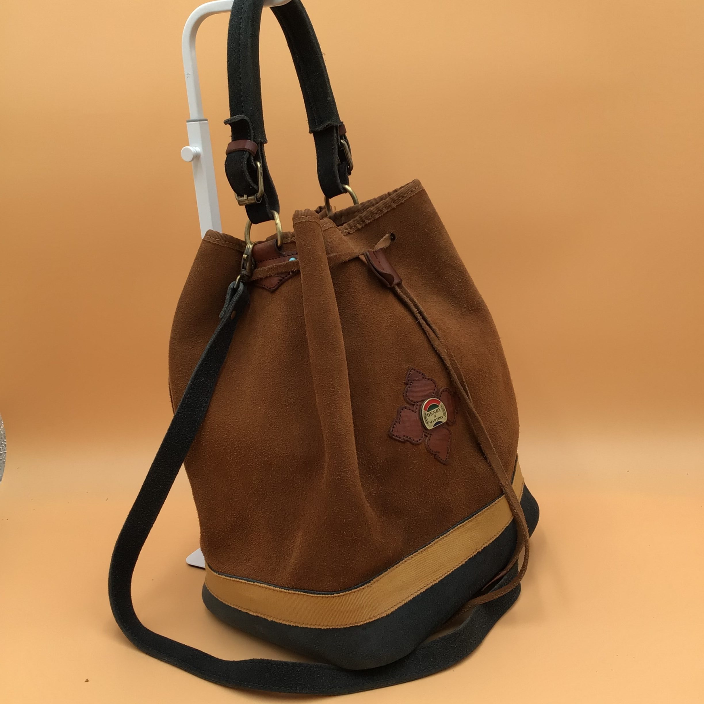 Borsa a Secchiello Vintage 1980s Henry & Martin's Marrone & Blu pelle Scamosciata image 5