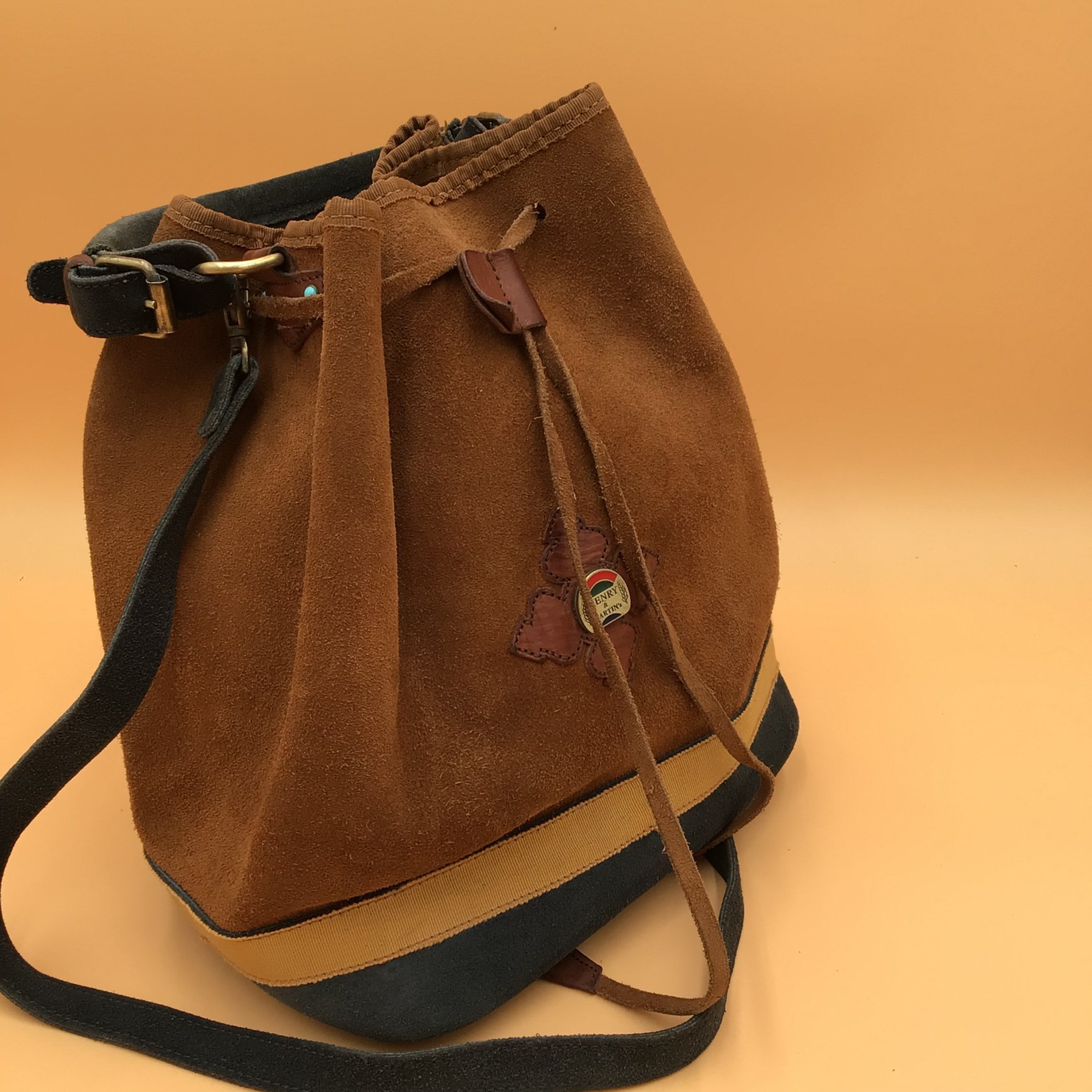 Borsa a Secchiello Vintage 1980s Henry & Martin's Marrone & Blu pelle Scamosciata image 6