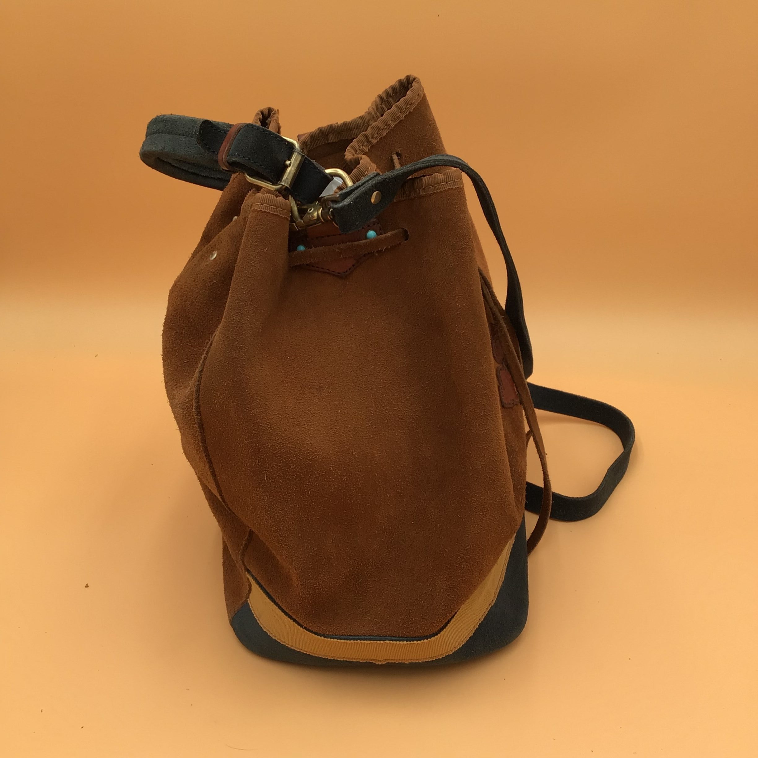 Borsa a Secchiello Vintage 1980s Henry & Martin's Marrone & Blu pelle Scamosciata image 7