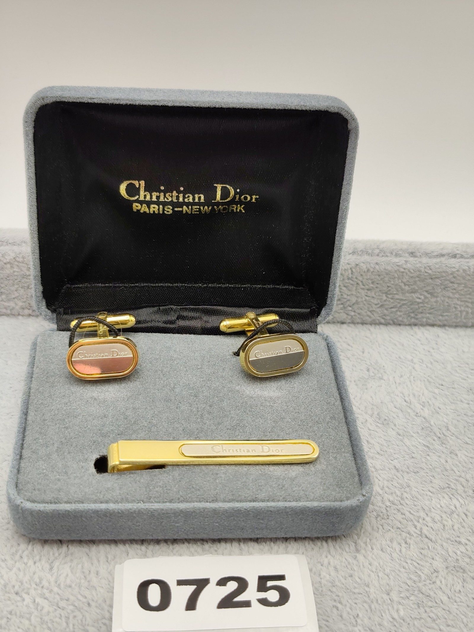 Christian Dior Gold Tone Cufflinks & Tie Clip Set