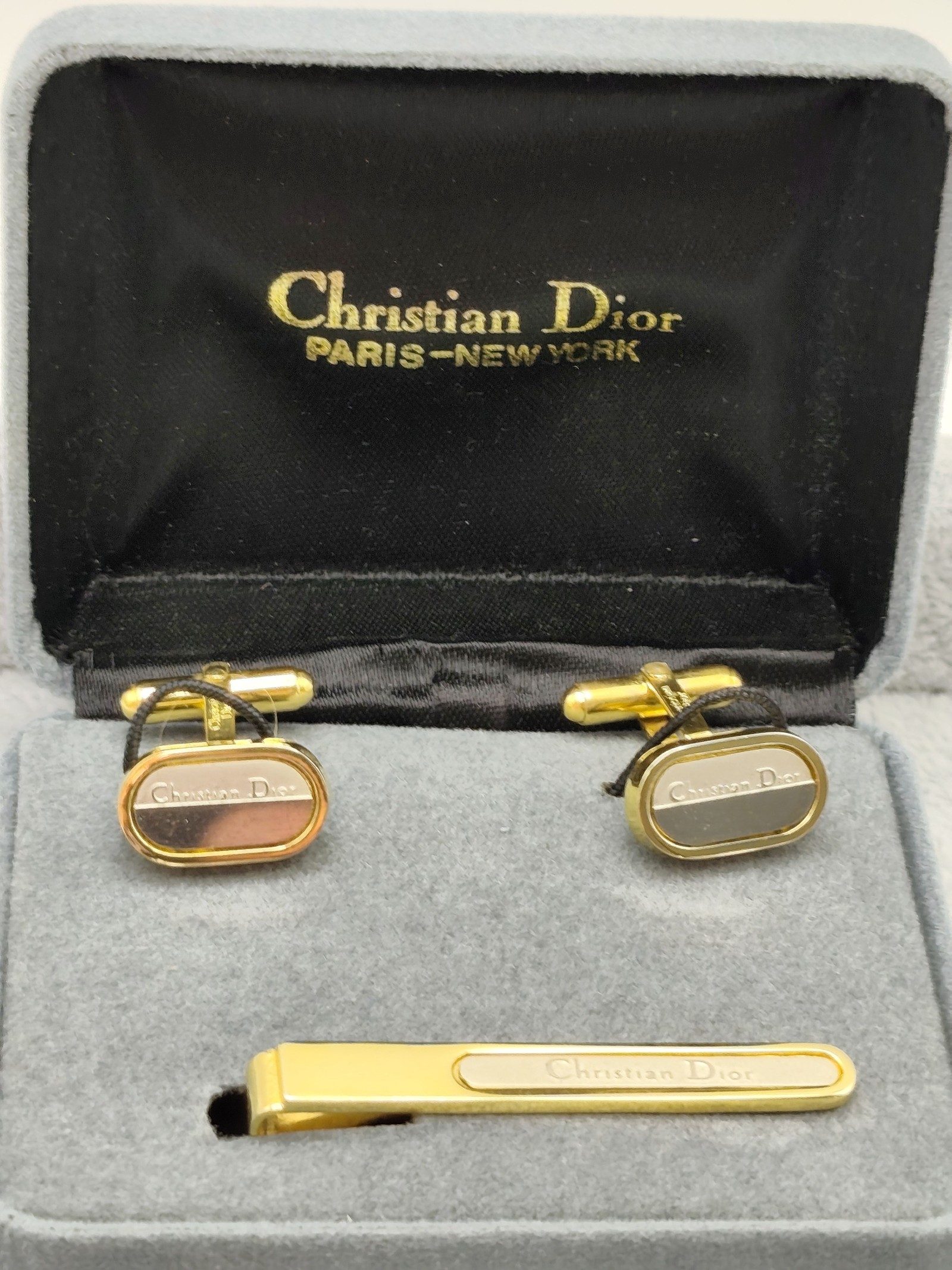 Christian Dior Gold Tone Cufflinks & Tie Clip Set image 2