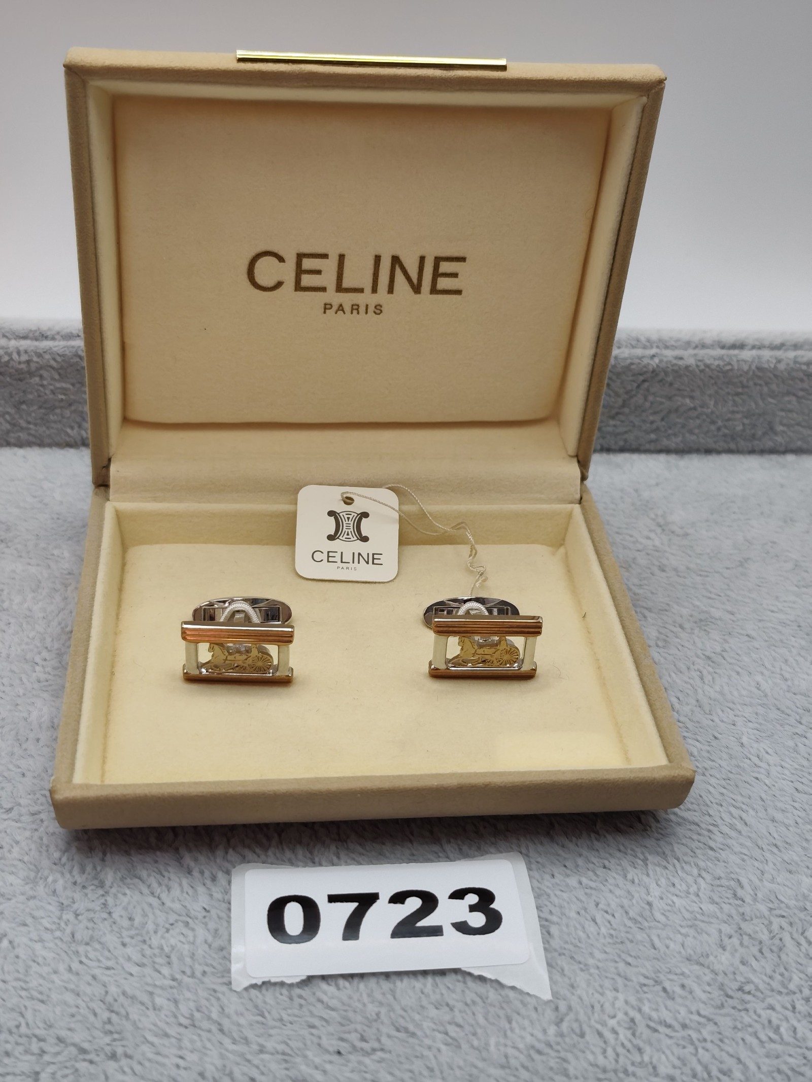 Celine Gold & Silver Horse Motif Cufflinks Unisex