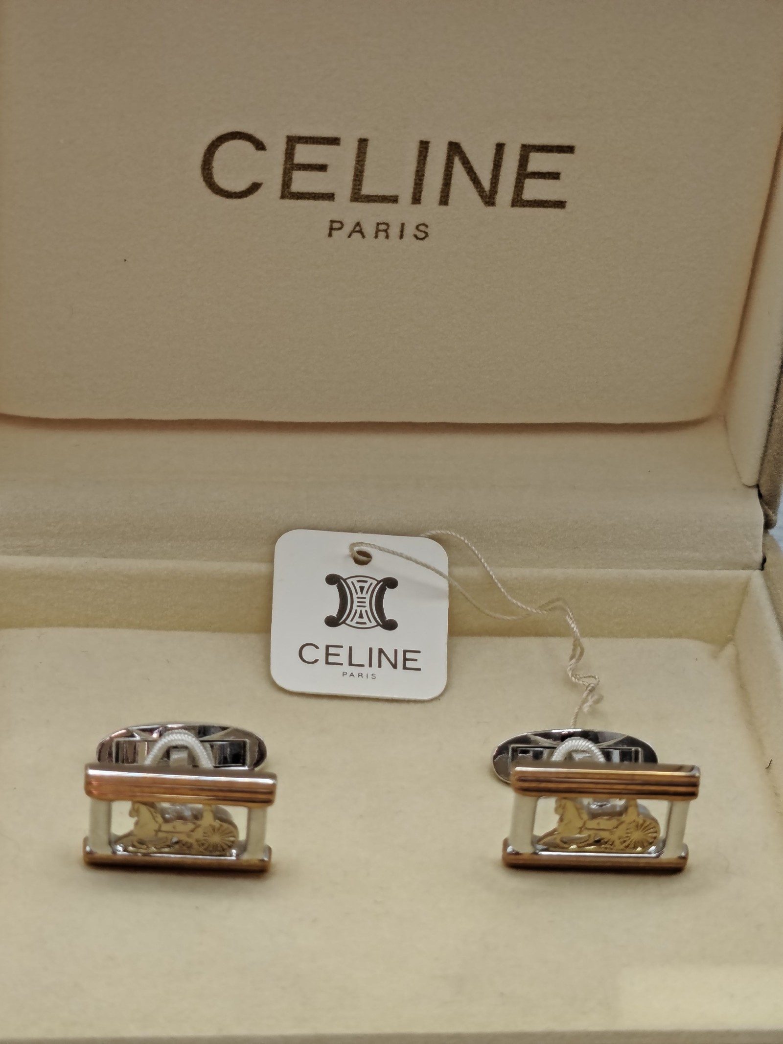 Celine Gold & Silver Horse Motif Cufflinks Unisex image 2