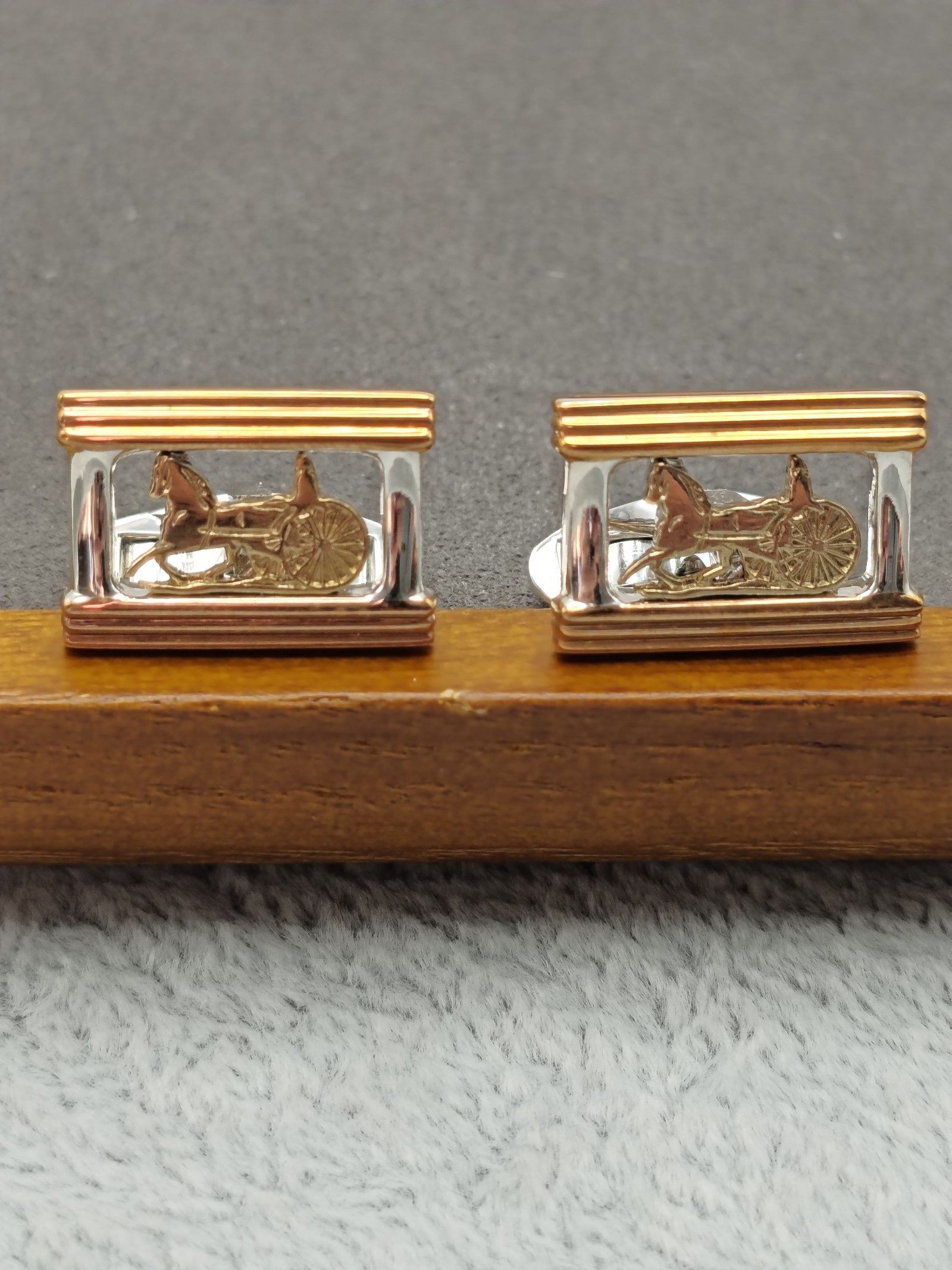 Celine Gold & Silver Horse Motif Cufflinks Unisex image 4