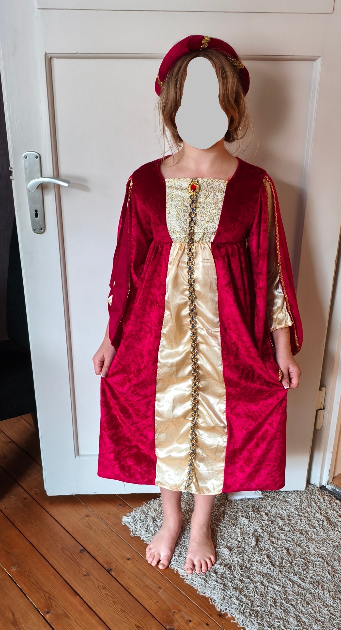 Kinder Karnevalskostüm Burgfräulein Rot & Creme, Größe 110-120 cm