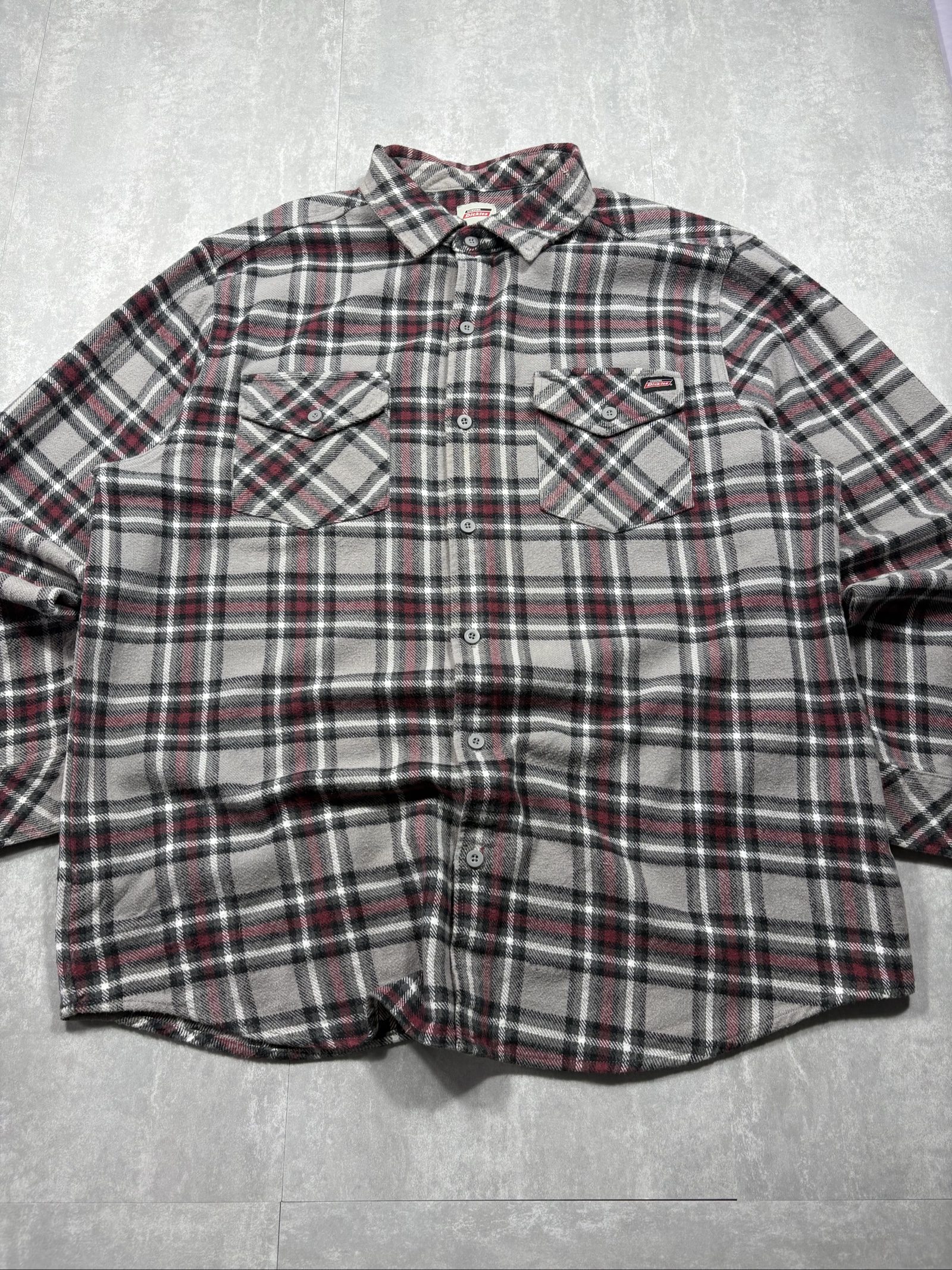 Dickies Grey & Red Checked Heavy Cotton Long Sleeve Shirt XL