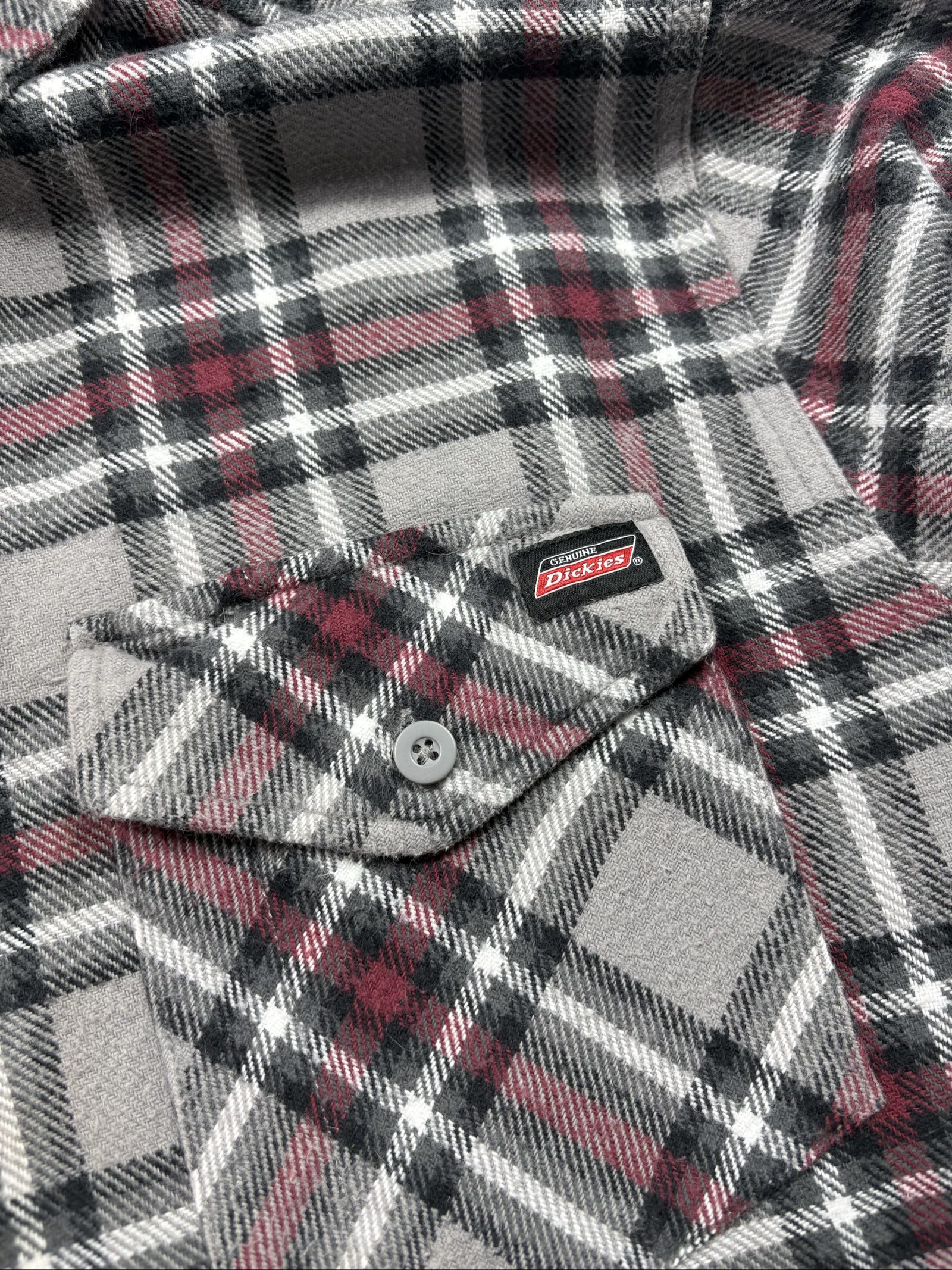 Dickies Grey & Red Checked Heavy Cotton Long Sleeve Shirt XL image 3