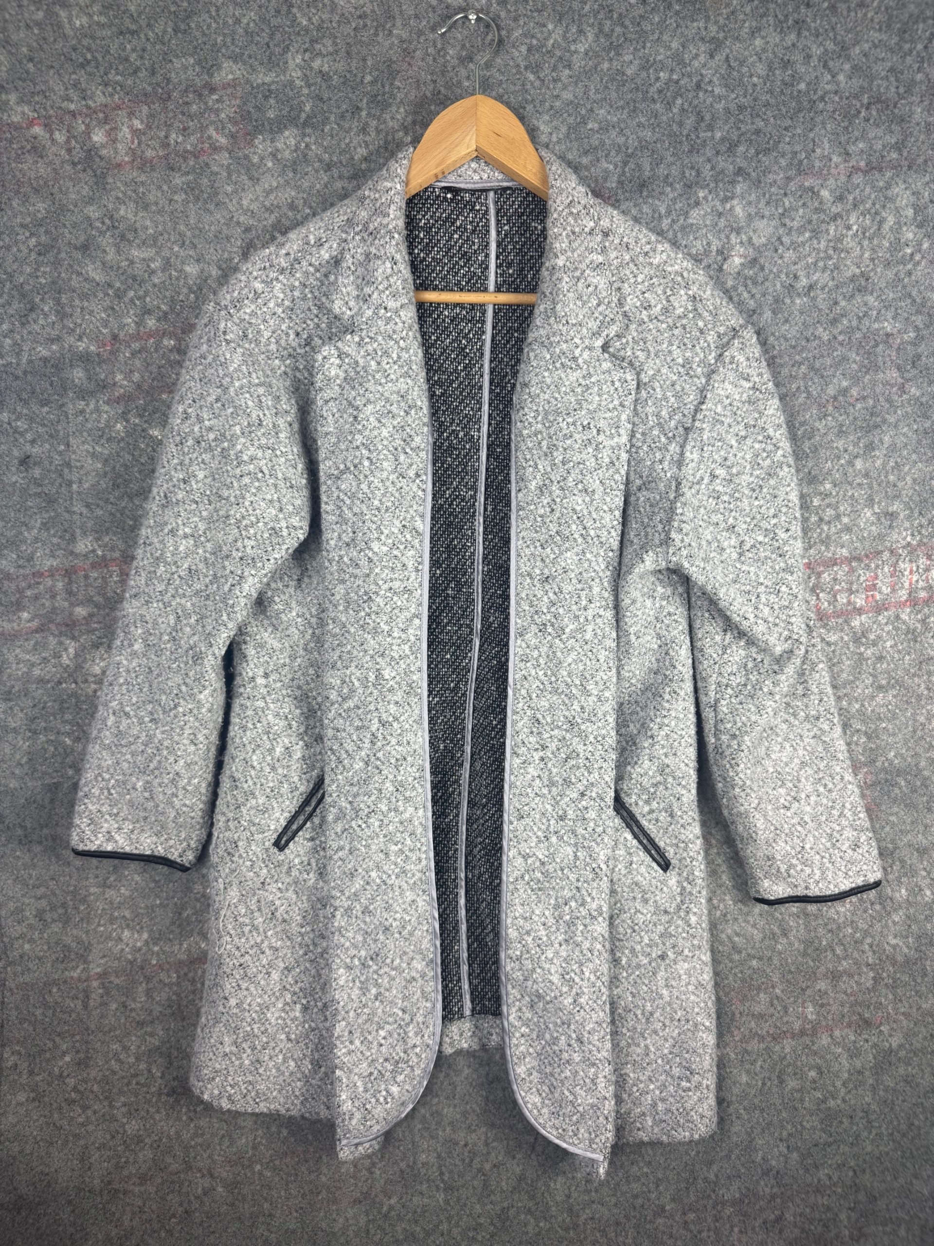 M&S Grey Marl Wool-Blend Bouclé Coat Womens UK 12