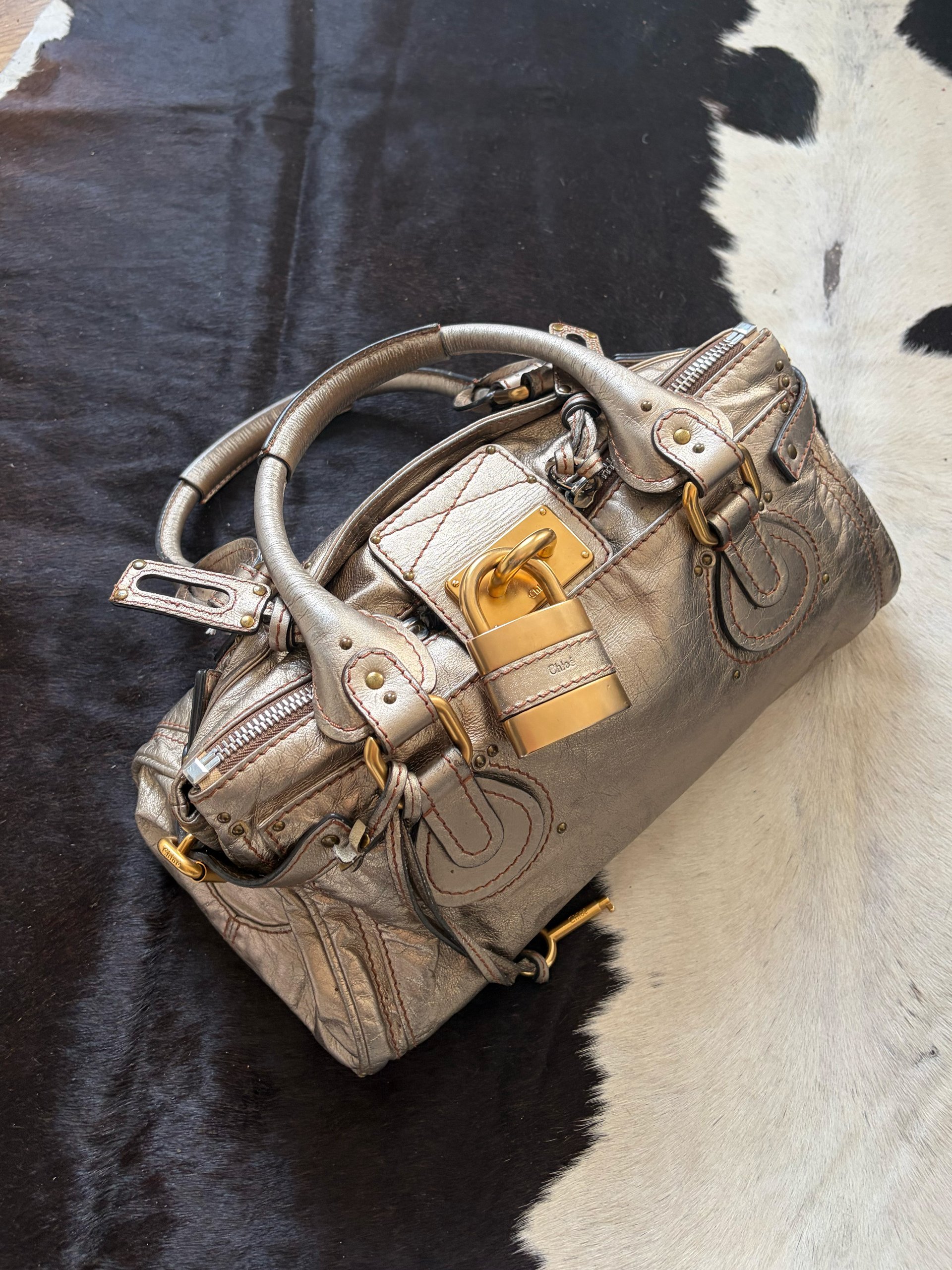 2005 Chloe Paddington Metallic Champagne Paddington Bag w/ Lock & Dustbag