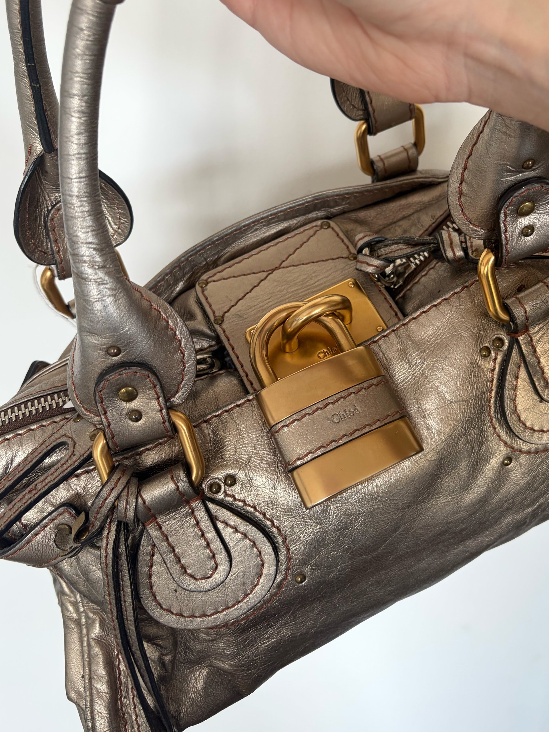 2005 Chloe Paddington Metallic Champagne Paddington Bag w/ Lock & Dustbag image 4