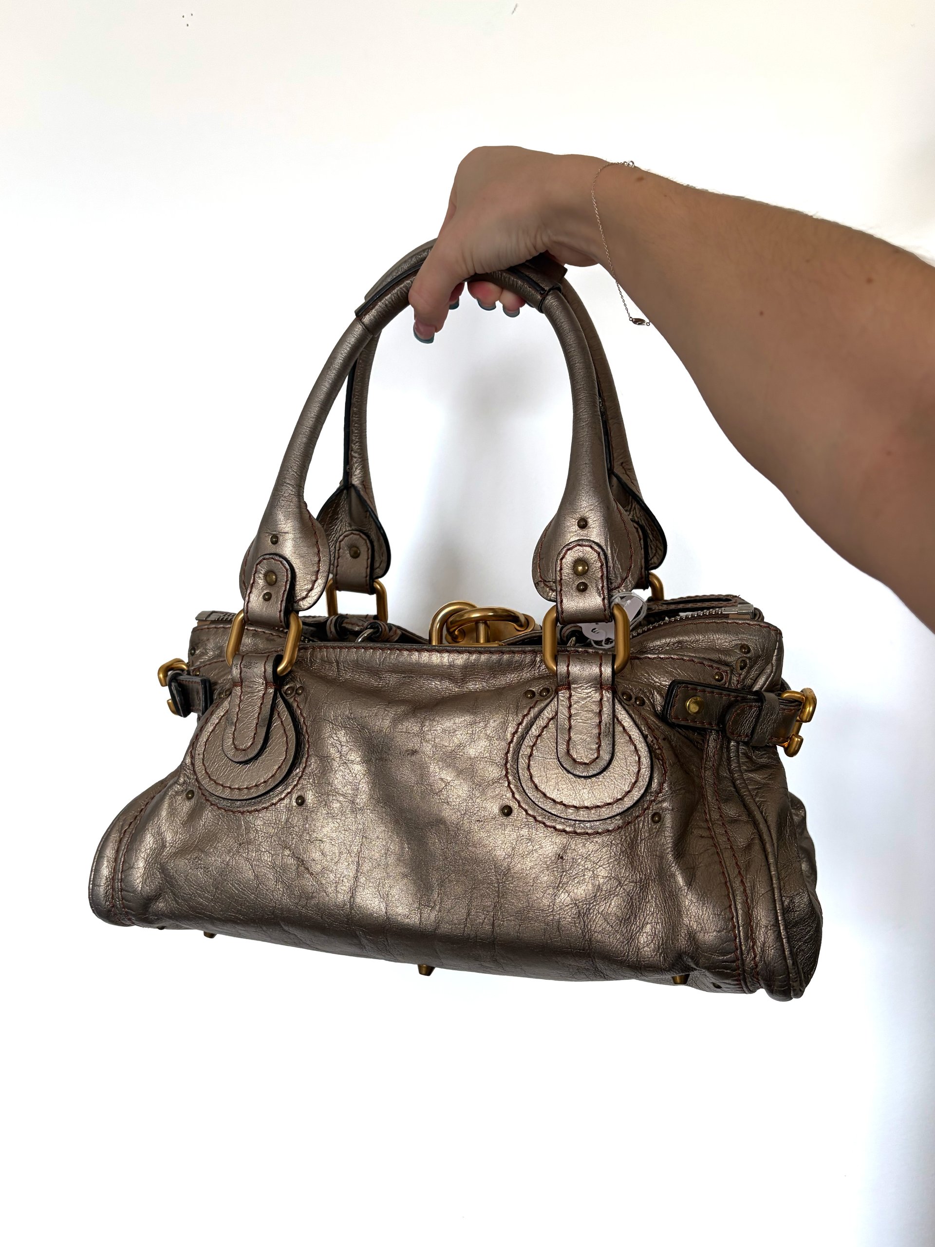 2005 Chloe Paddington Metallic Champagne Paddington Bag w/ Lock & Dustbag image 5