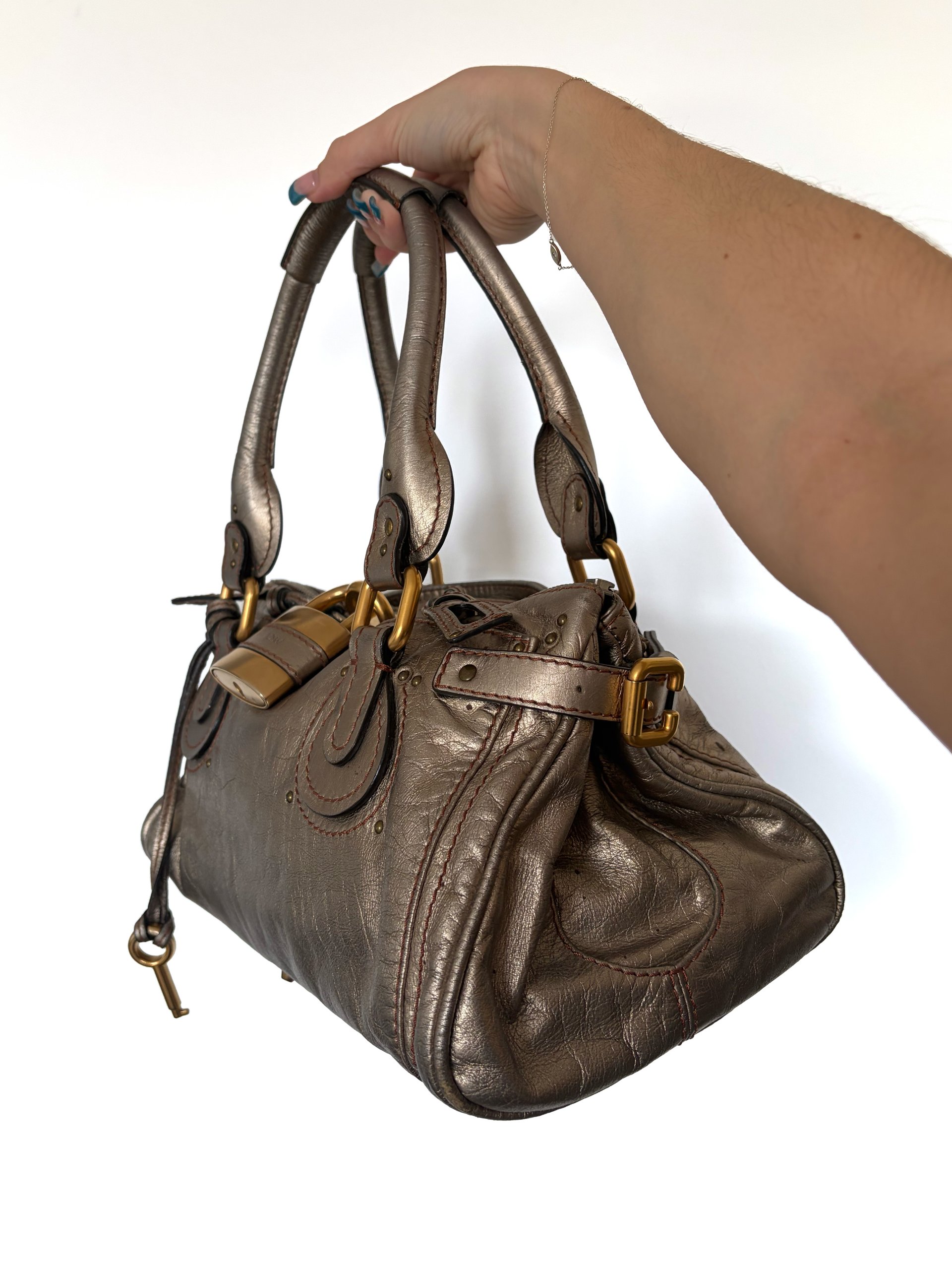 2005 Chloe Paddington Metallic Champagne Paddington Bag w/ Lock & Dustbag image 6