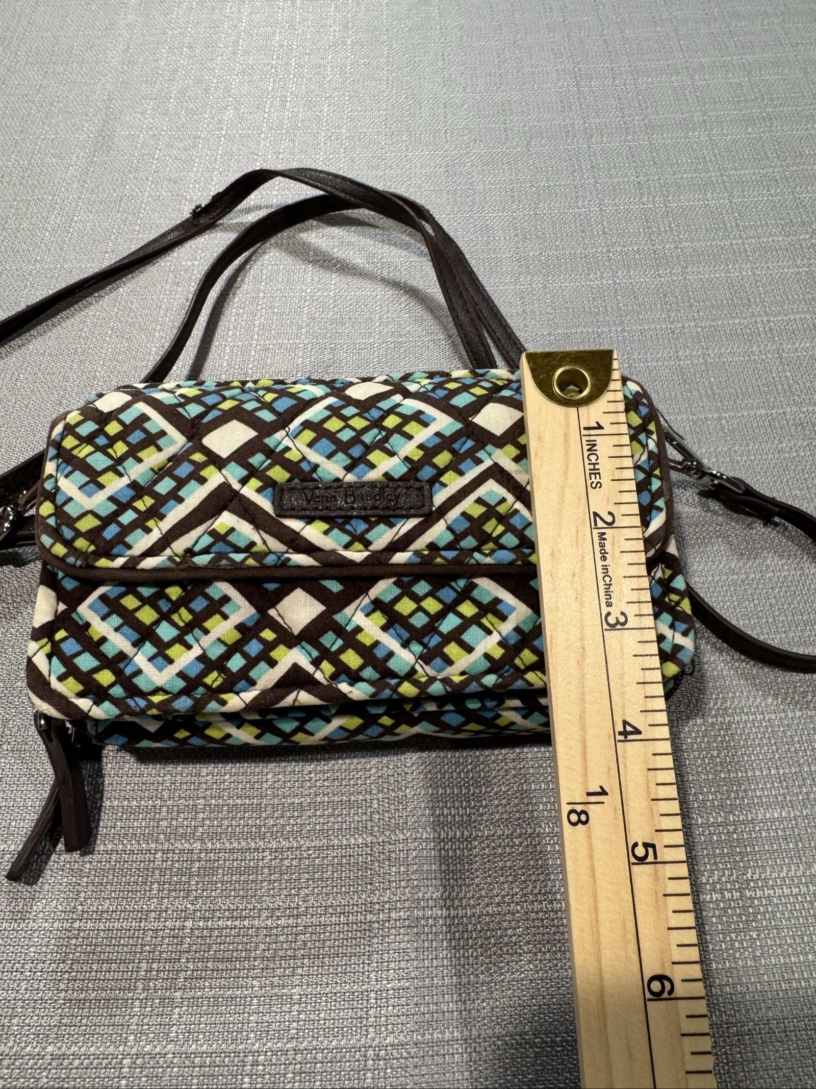 Vera Bradley Wallet Crossbody – Brown Blue Green Geometric image 3