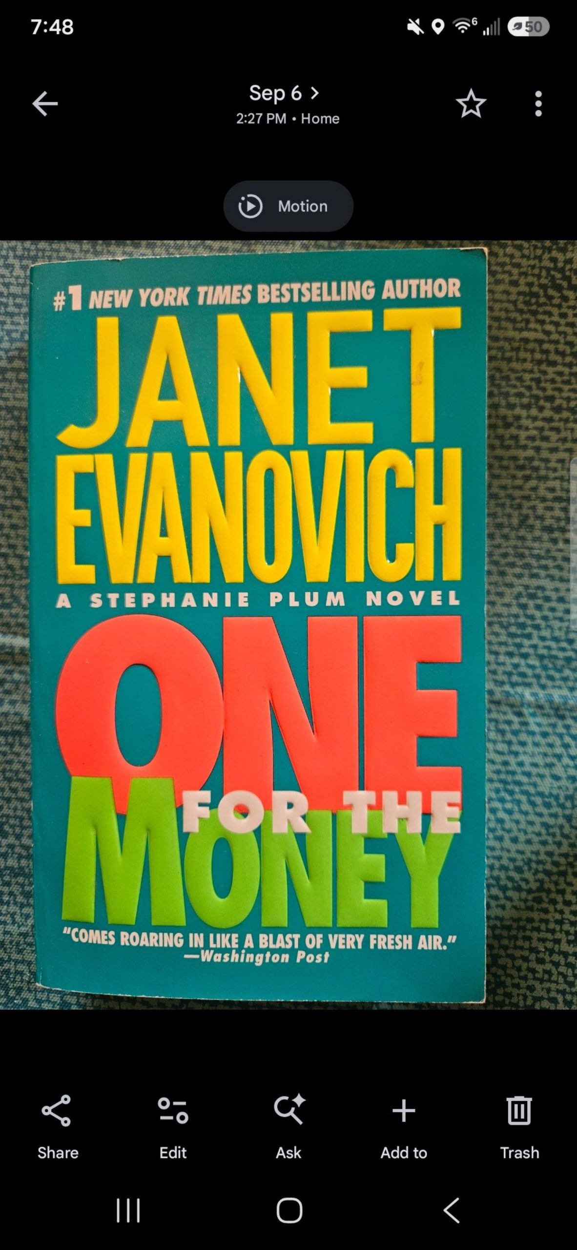Janet Evanovich One for the Money Paperback Novel