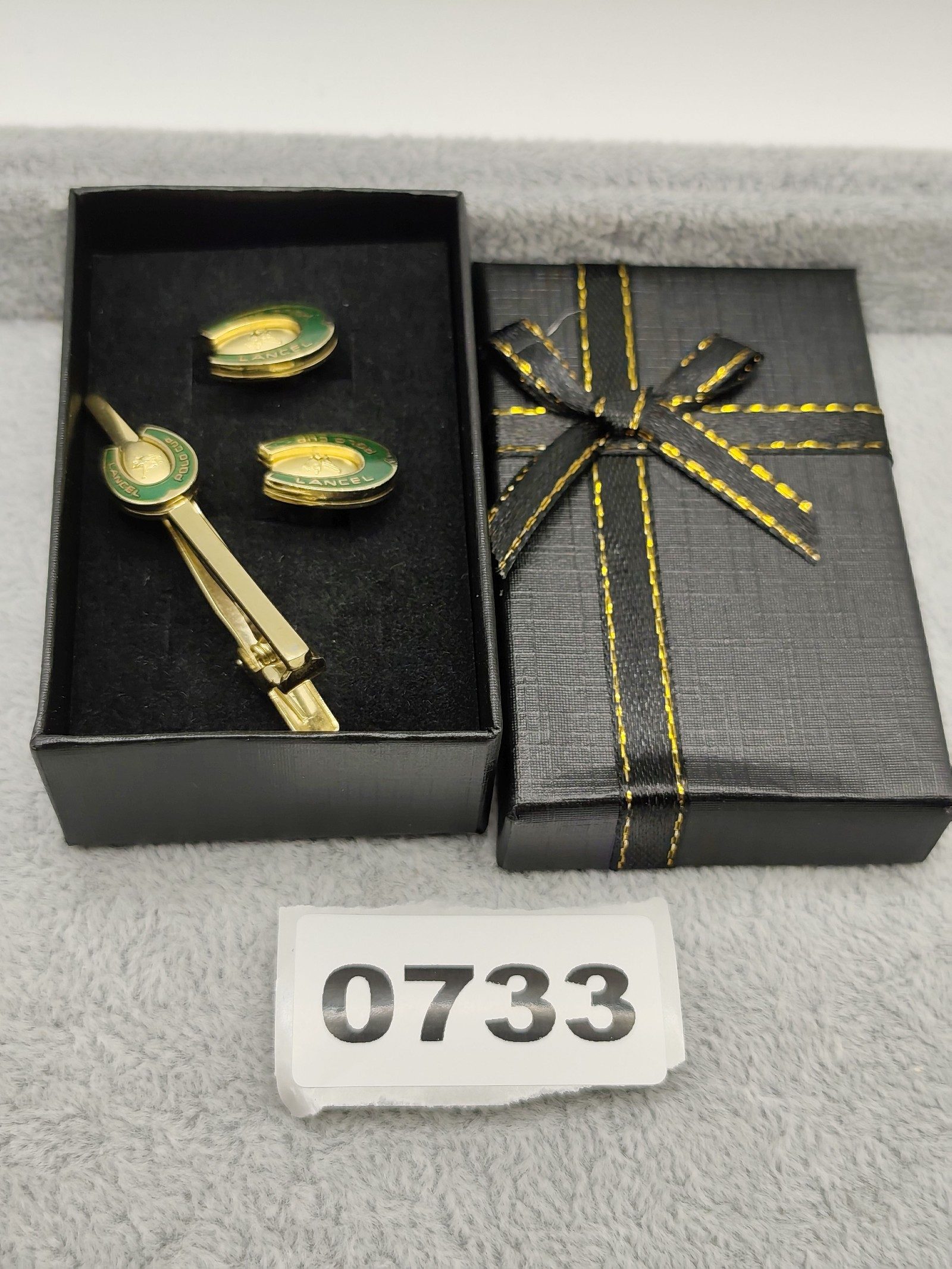 Lancel Gold & Green Polo Cup Tie Clip & Cufflinks Set