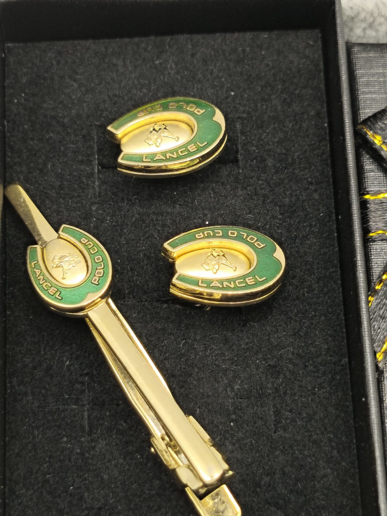 Lancel Gold & Green Polo Cup Tie Clip & Cufflinks Set image 2
