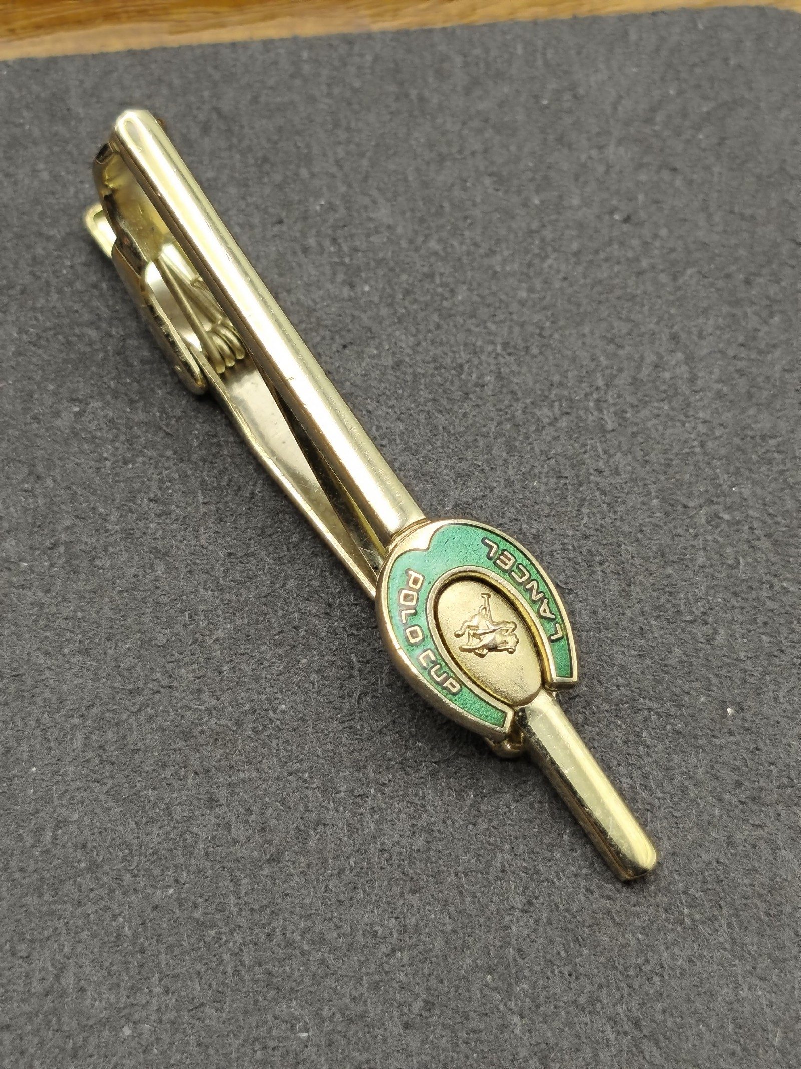 Lancel Gold & Green Polo Cup Tie Clip & Cufflinks Set image 3