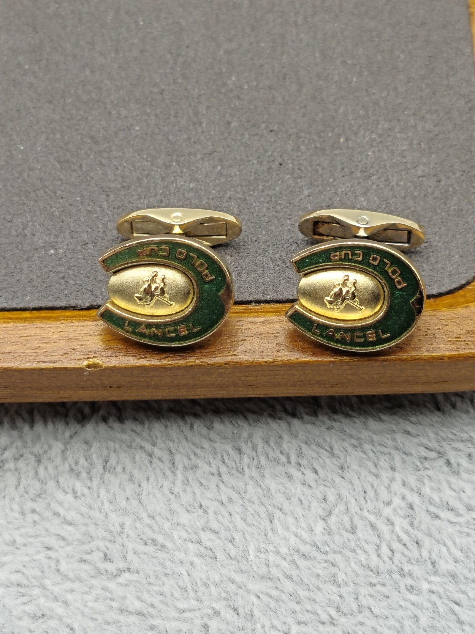 Lancel Gold & Green Polo Cup Tie Clip & Cufflinks Set image 5
