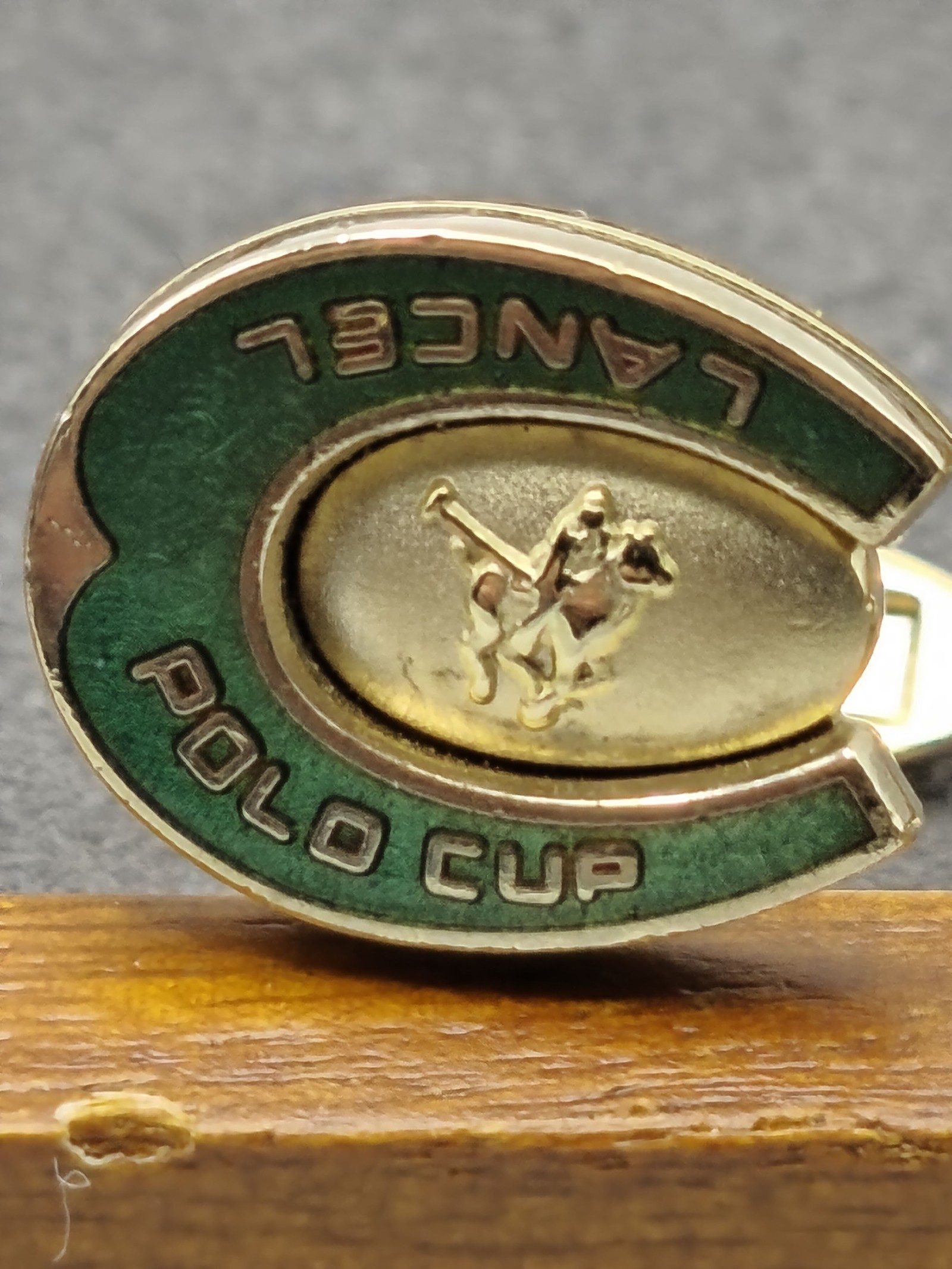 Lancel Gold & Green Polo Cup Tie Clip & Cufflinks Set image 7