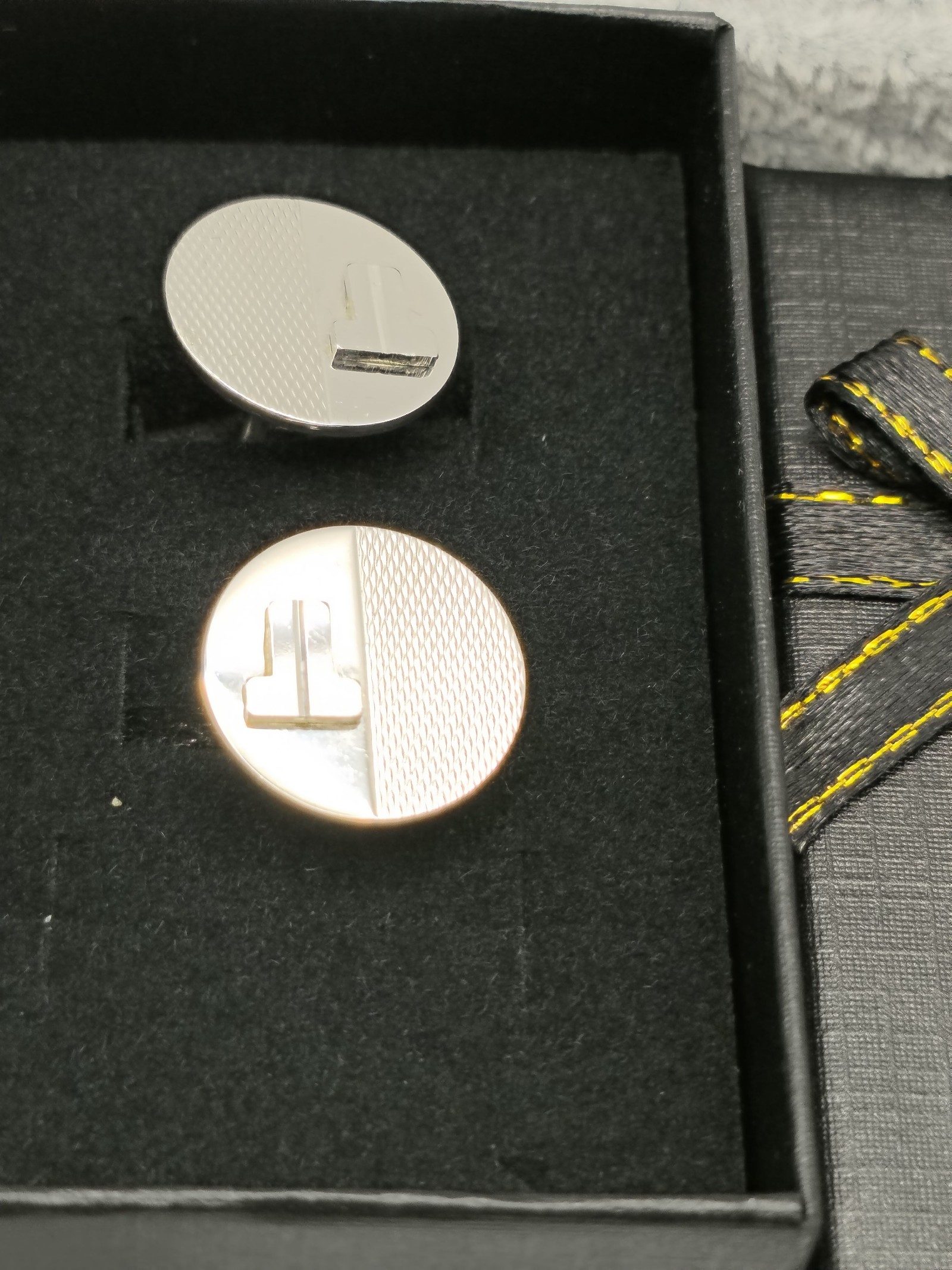 Lanvin Silver Tone Round Cufflinks with T Logo image 2