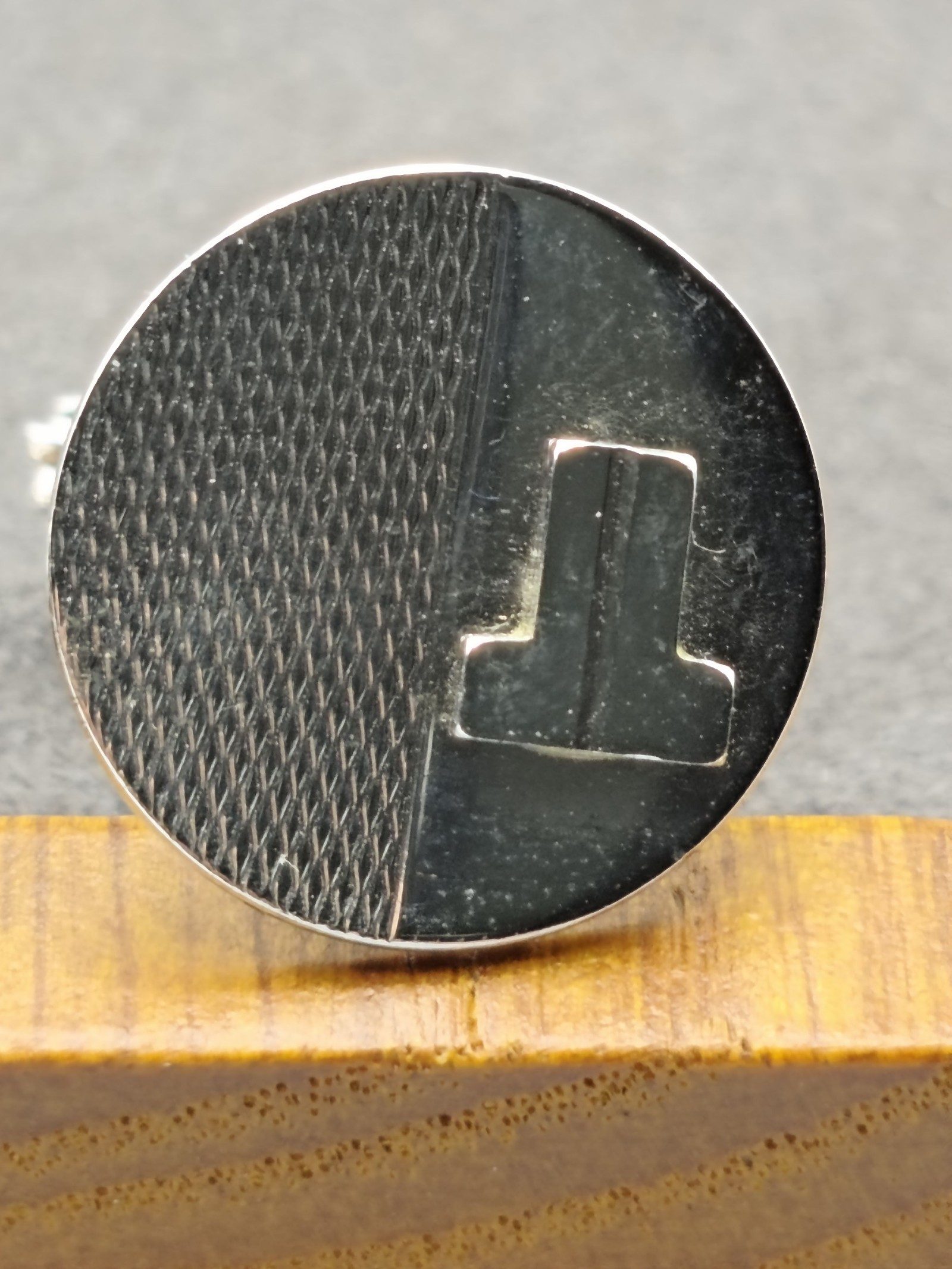 Lanvin Silver Tone Round Cufflinks with T Logo image 4