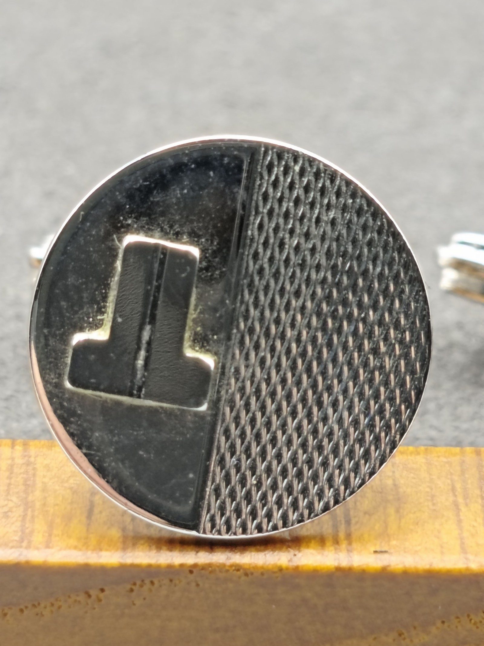 Lanvin Silver Tone Round Cufflinks with T Logo image 5