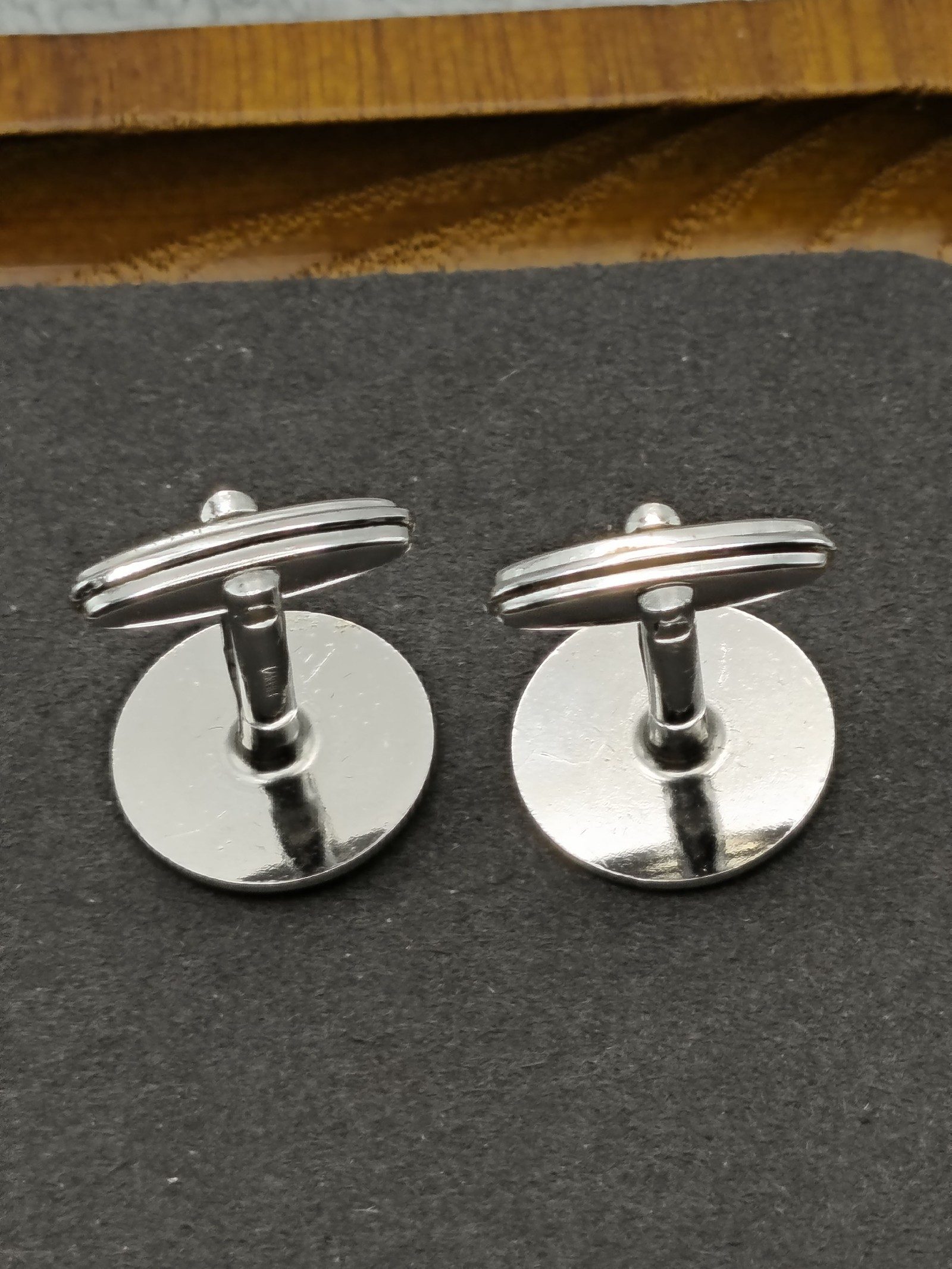 Lanvin Silver Tone Round Cufflinks with T Logo image 6