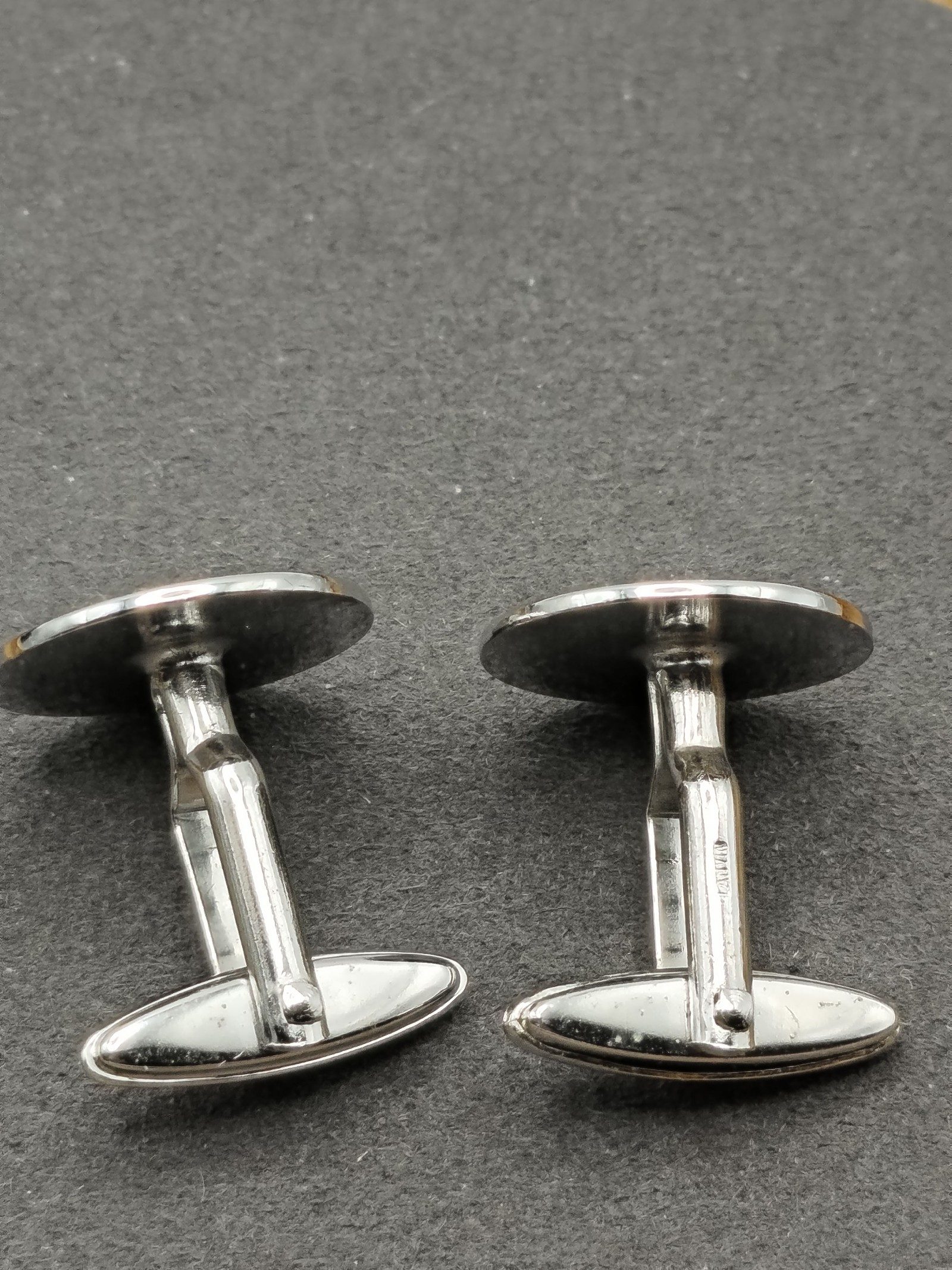 Lanvin Silver Tone Round Cufflinks with T Logo image 7