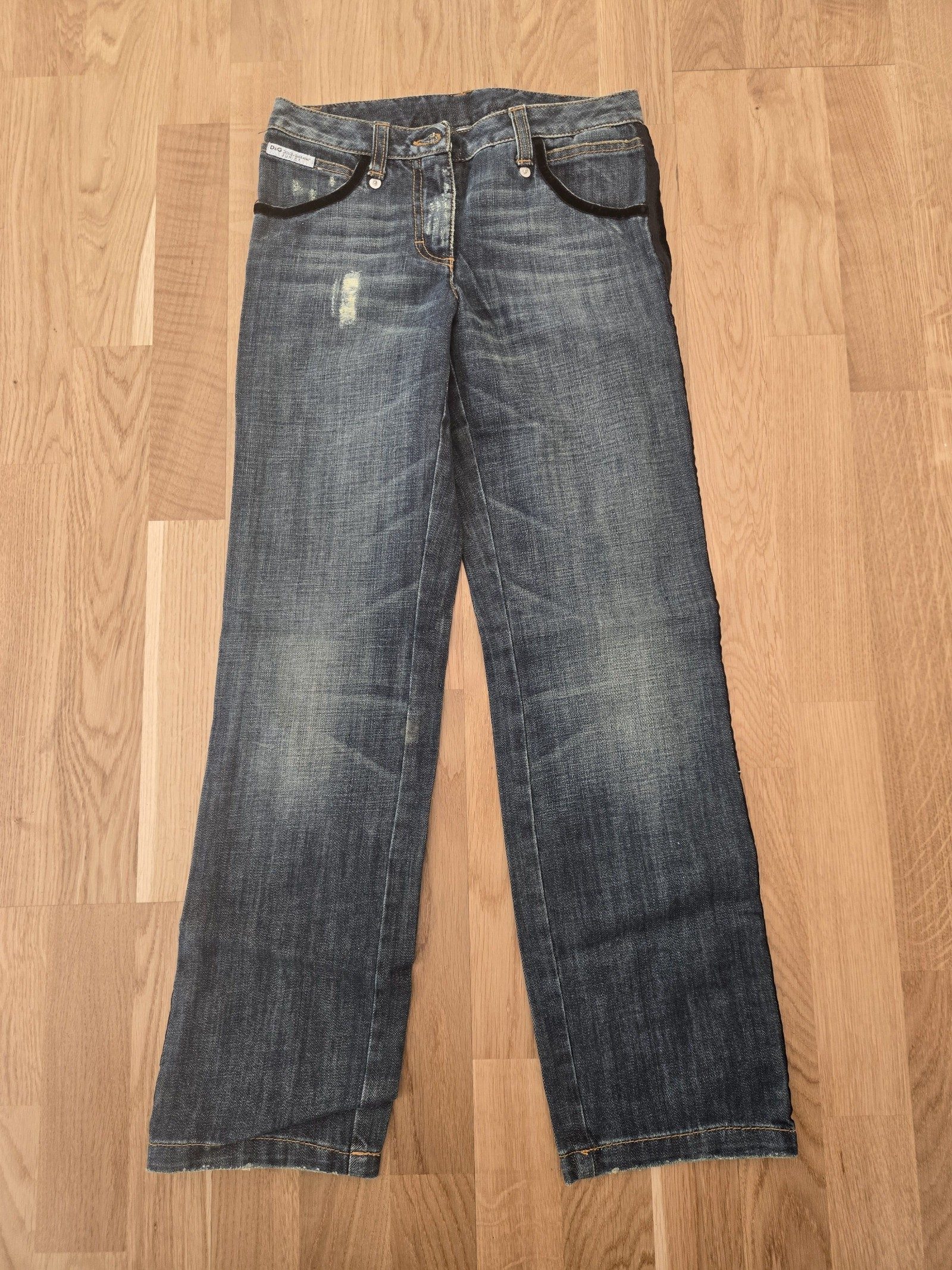 D&G Dolce & Gabbana Junior Girls Distressed Crochet Pocket Jeans 10Y NWT