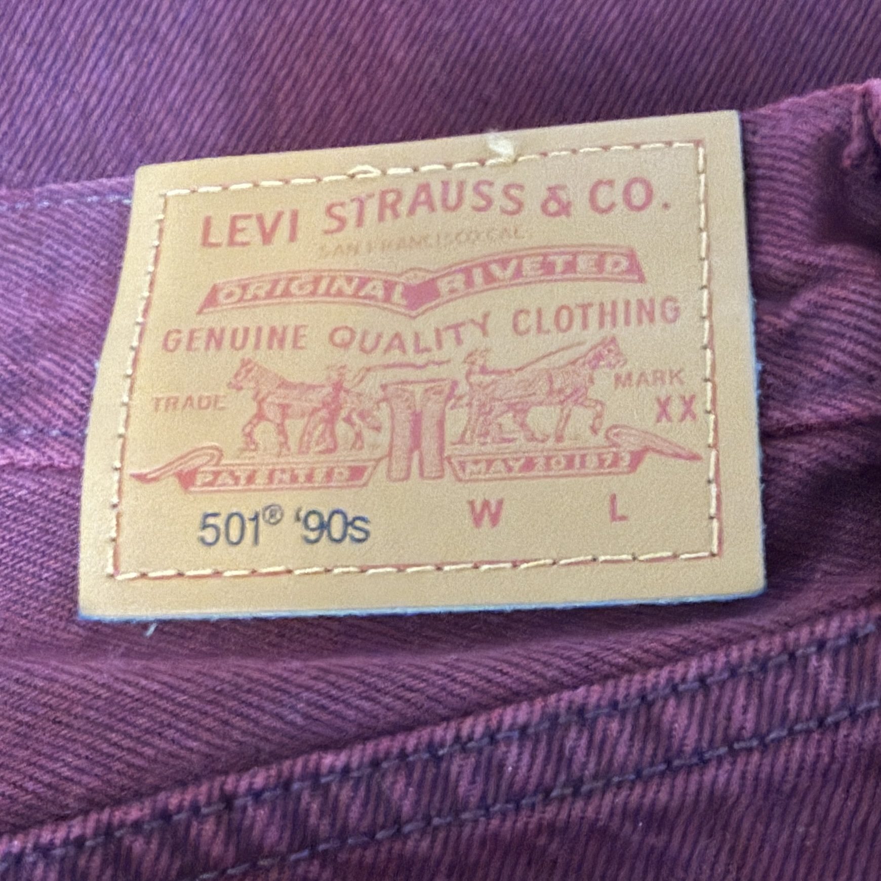 Levi's 501 '90s NWOT Women's Mid Rise Straight Leg Denim Burgundy Jeans Size 29 image 5