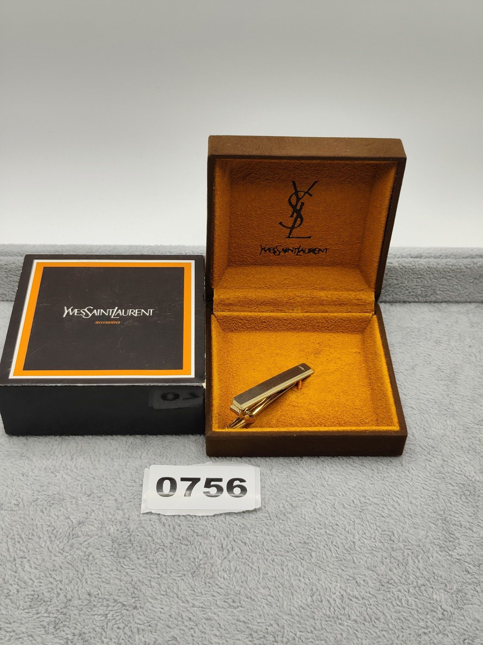 Yves Saint Laurent Gold Tie Clip with Box