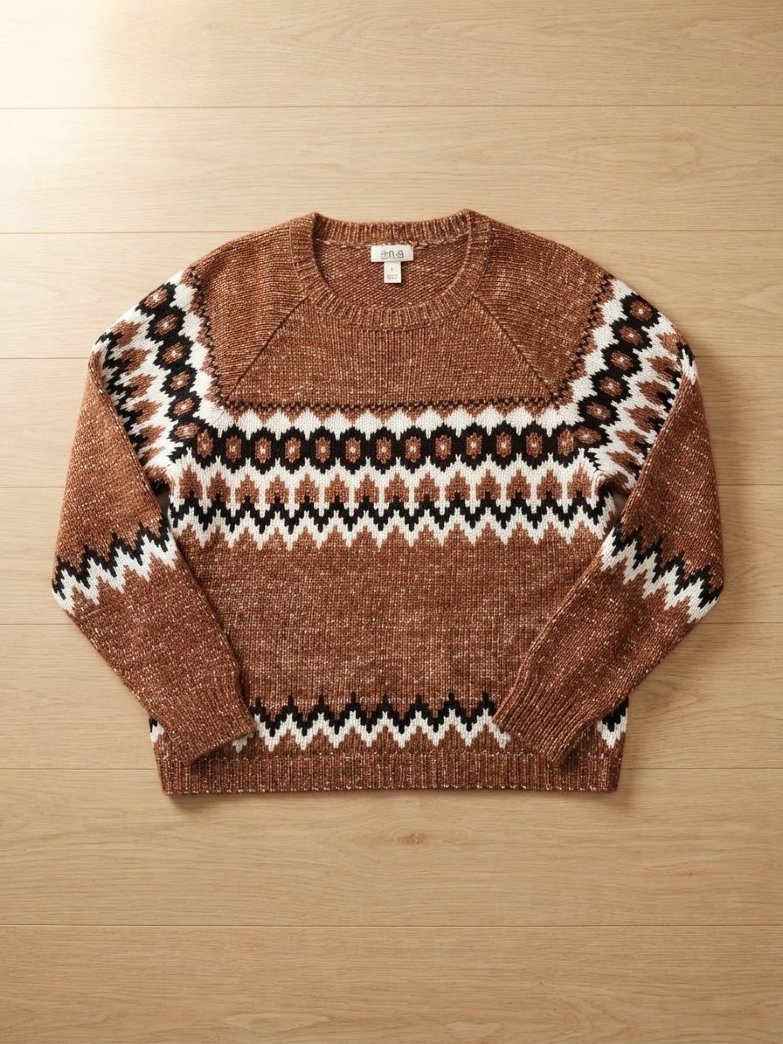 ana Brown & White Patterned Women Sweater Large