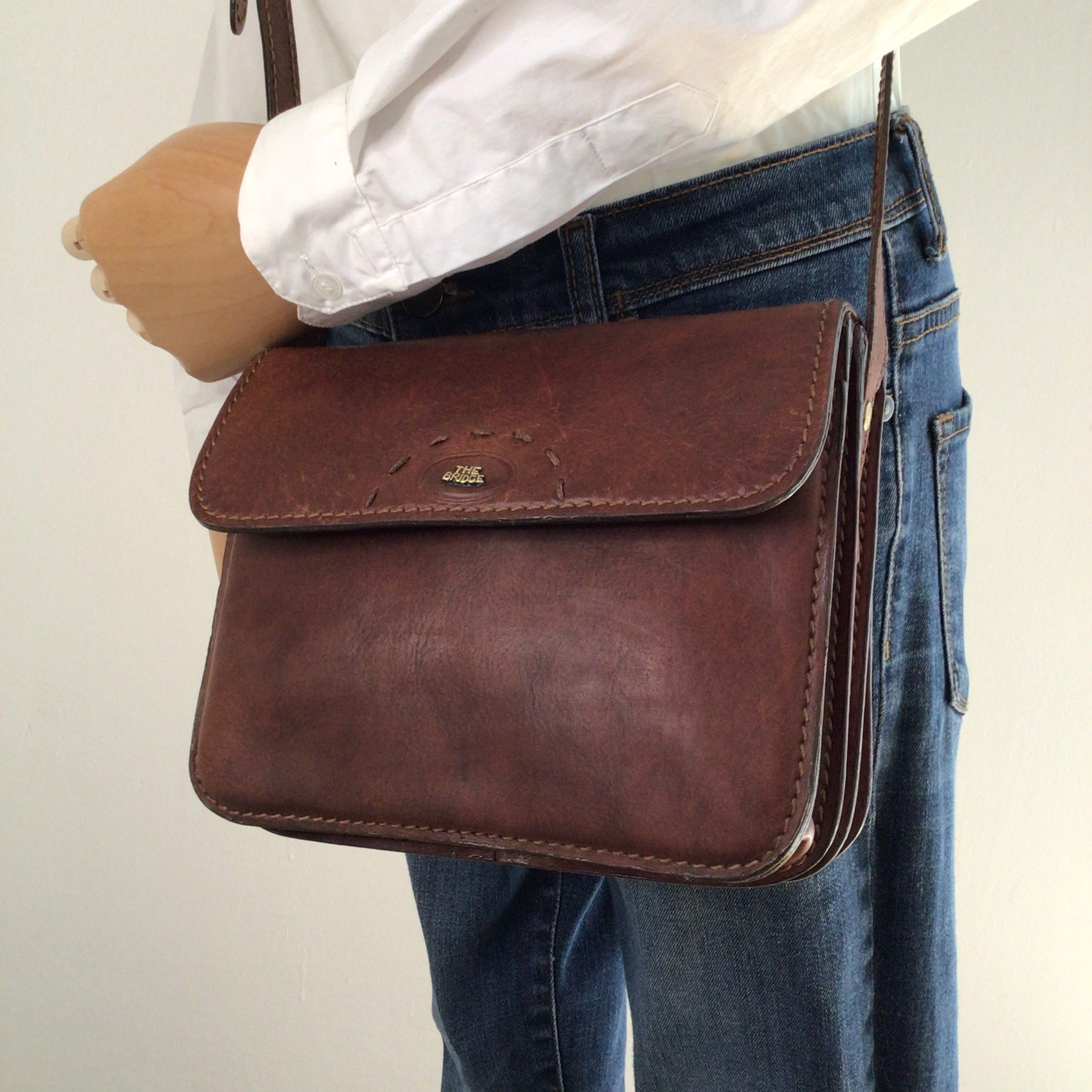 The Bridge Borsa a Tracolla in Pelle Marrone Vintage 1990s Made in Italy image 3