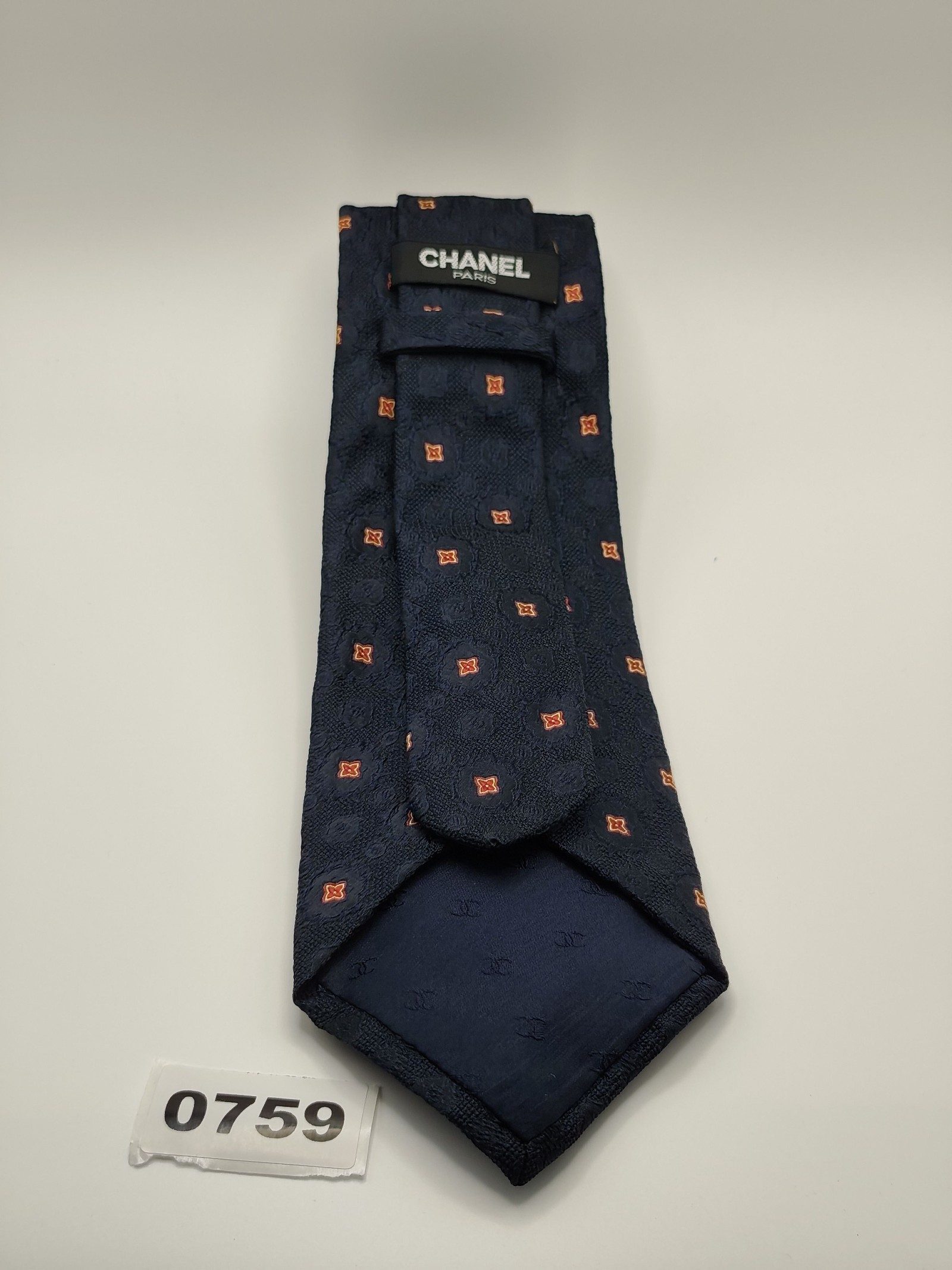 Chanel Navy & Red Silk Men's Necktie 100% Silk Made in Italy