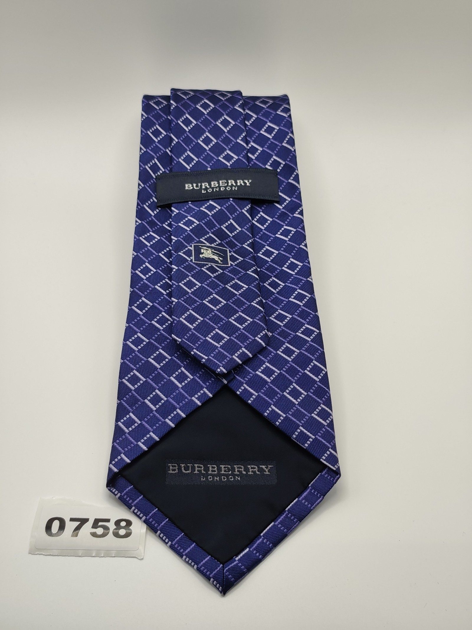 Burberry London Blue & White Patterned Silk Tie