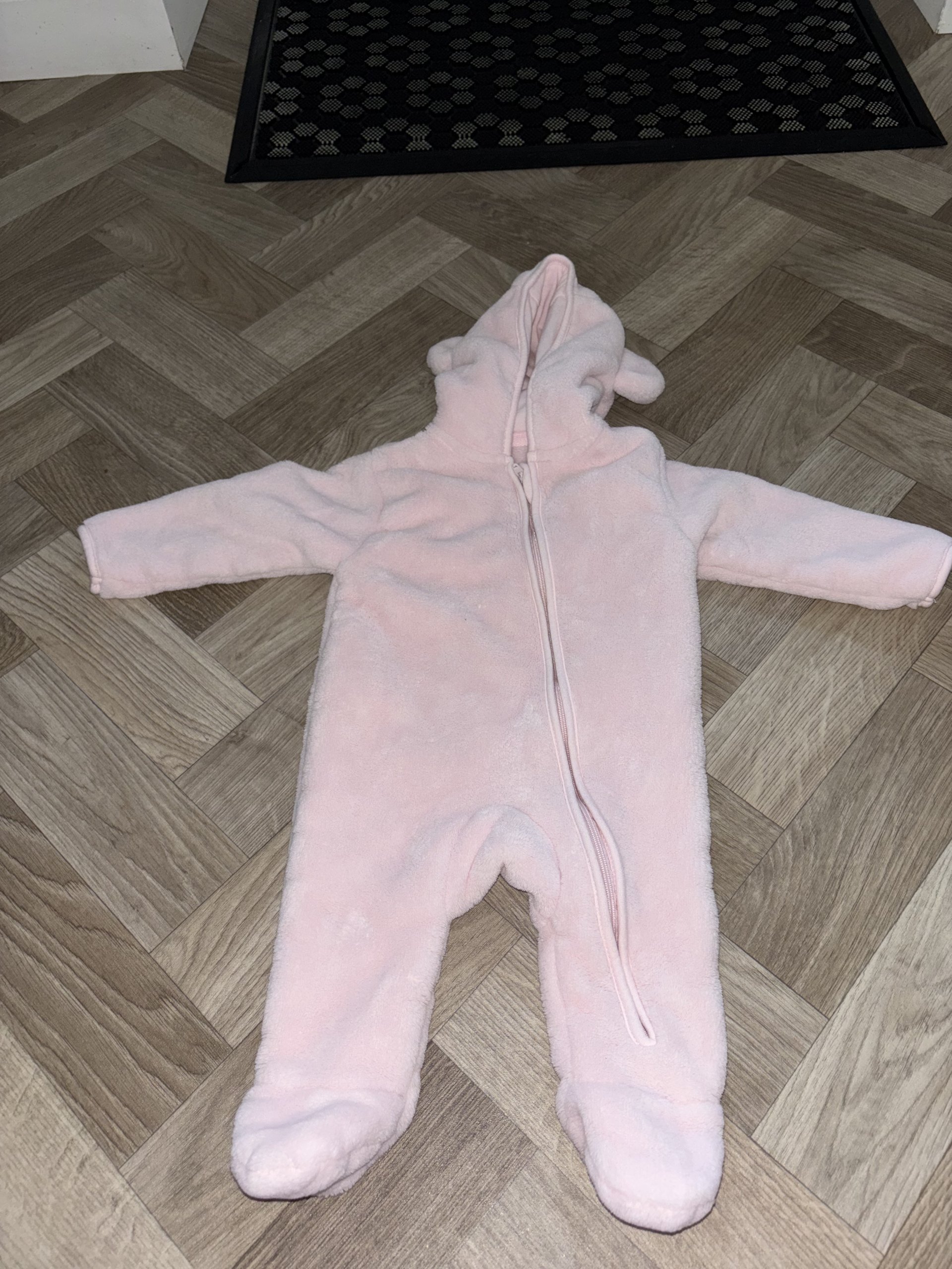 M&S Baby Pink Fleece Hooded Pramsuit 3-6 Months
