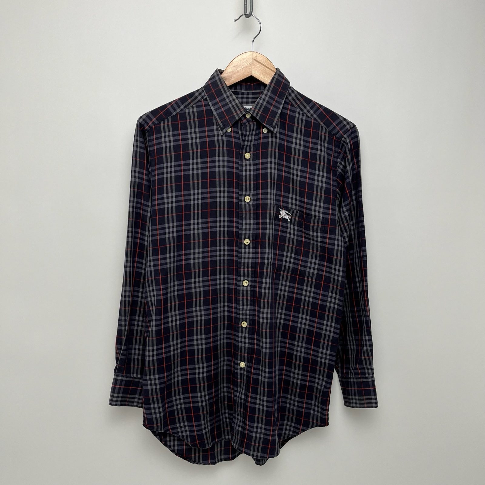 Burberry Navy & Red Checked Cotton Shirt - S