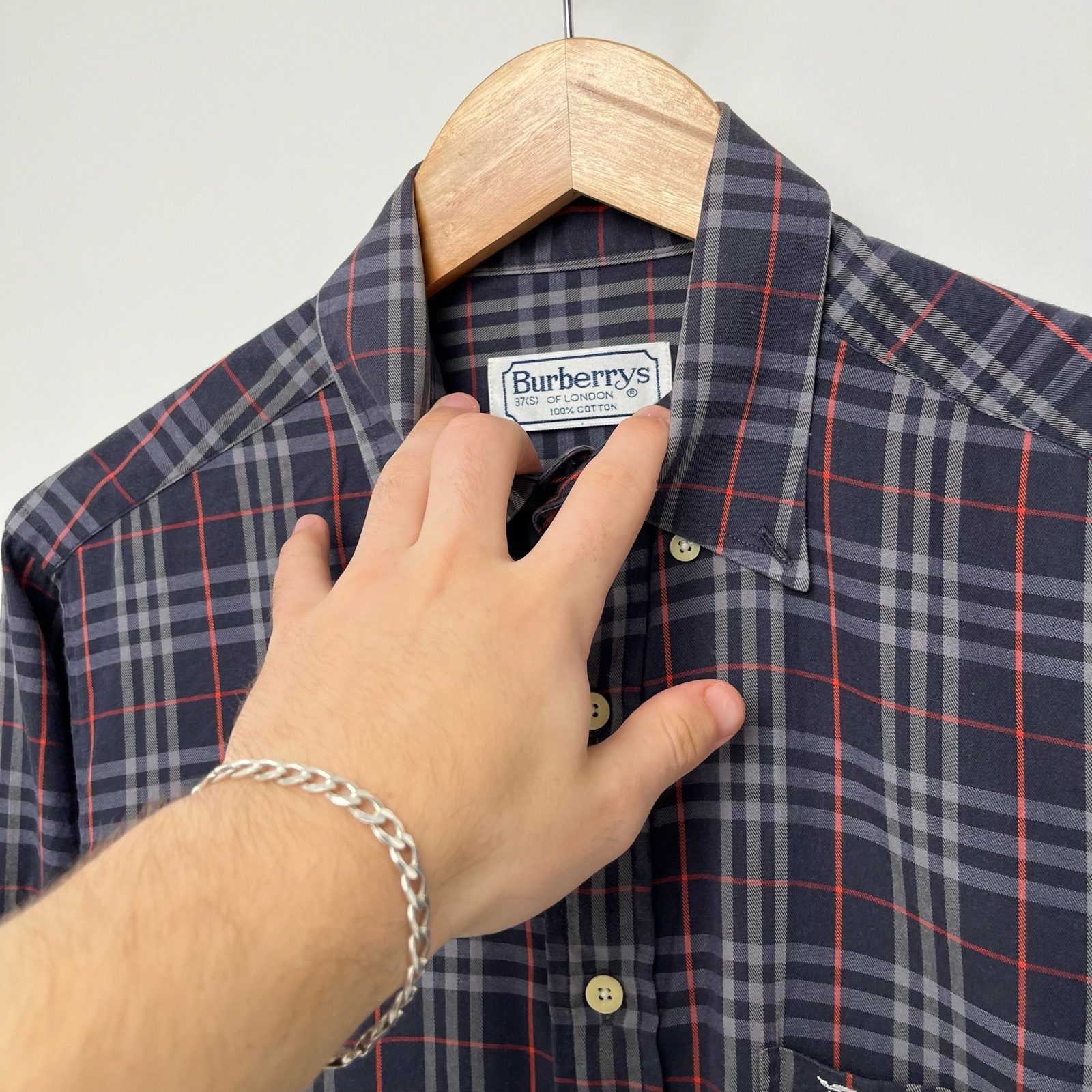 Burberry Navy & Red Checked Cotton Shirt - S image 3