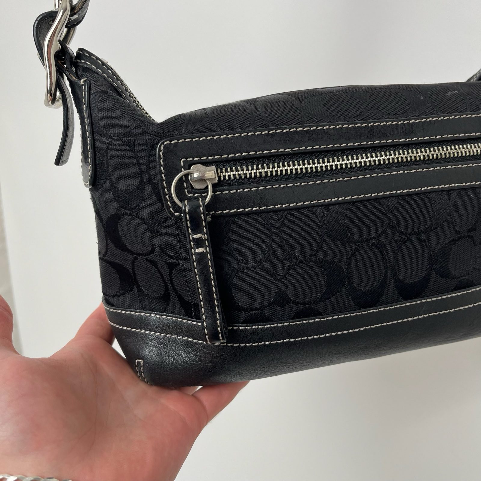 Coach Black Signature Monogram Canvas/Leather Shoulder Hobo Bag With Tassel 9363 image 3